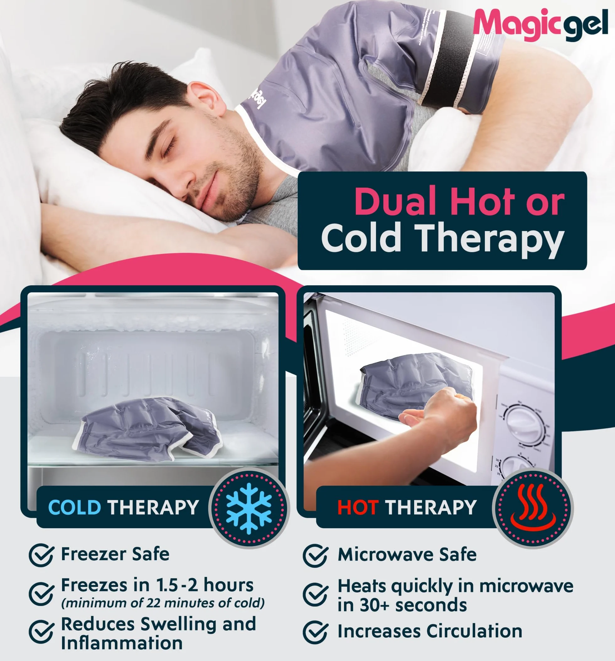Magic Gel Pack de glace d'épaule avec enveloppe professionnelle - Compression et thérapie par le froid - Réduit l'enflure et l'inflammation