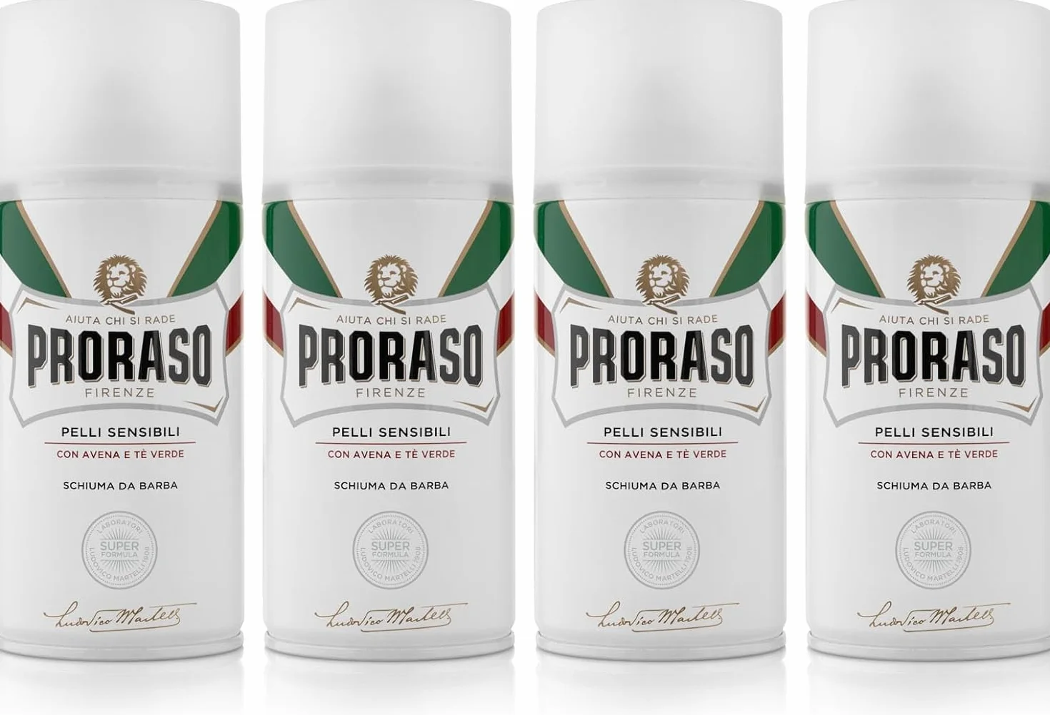 Proraso Schiuma da Barba Pelli Sensibili 4 x 300ml Anti Irritazione con Avena e Tè Verde