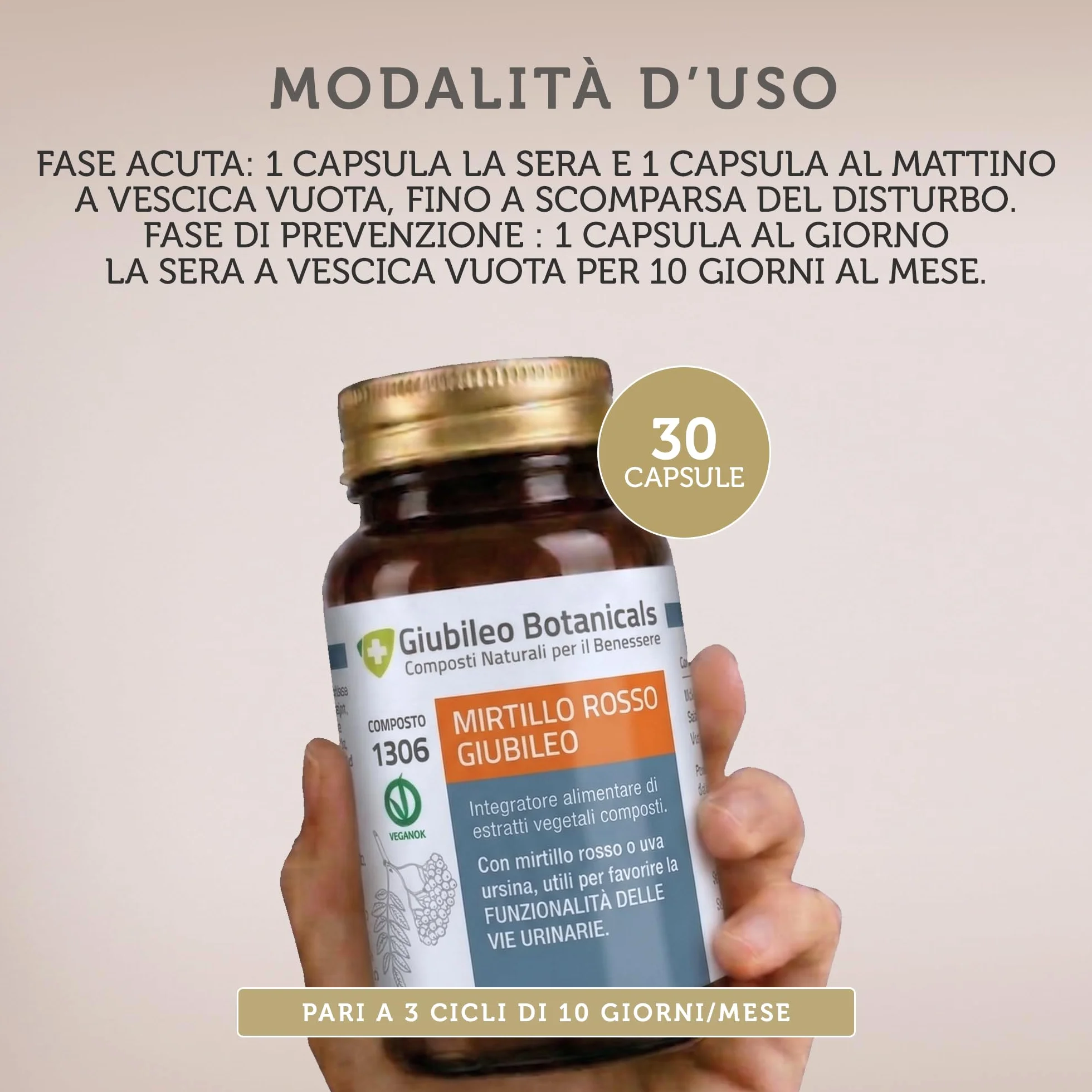 Integratore 100% naturale con MIRTILLO ROSSO E UVA URSINA - utili per la funzionalità delle vie urinarie, con BETULLA - 30 capsule