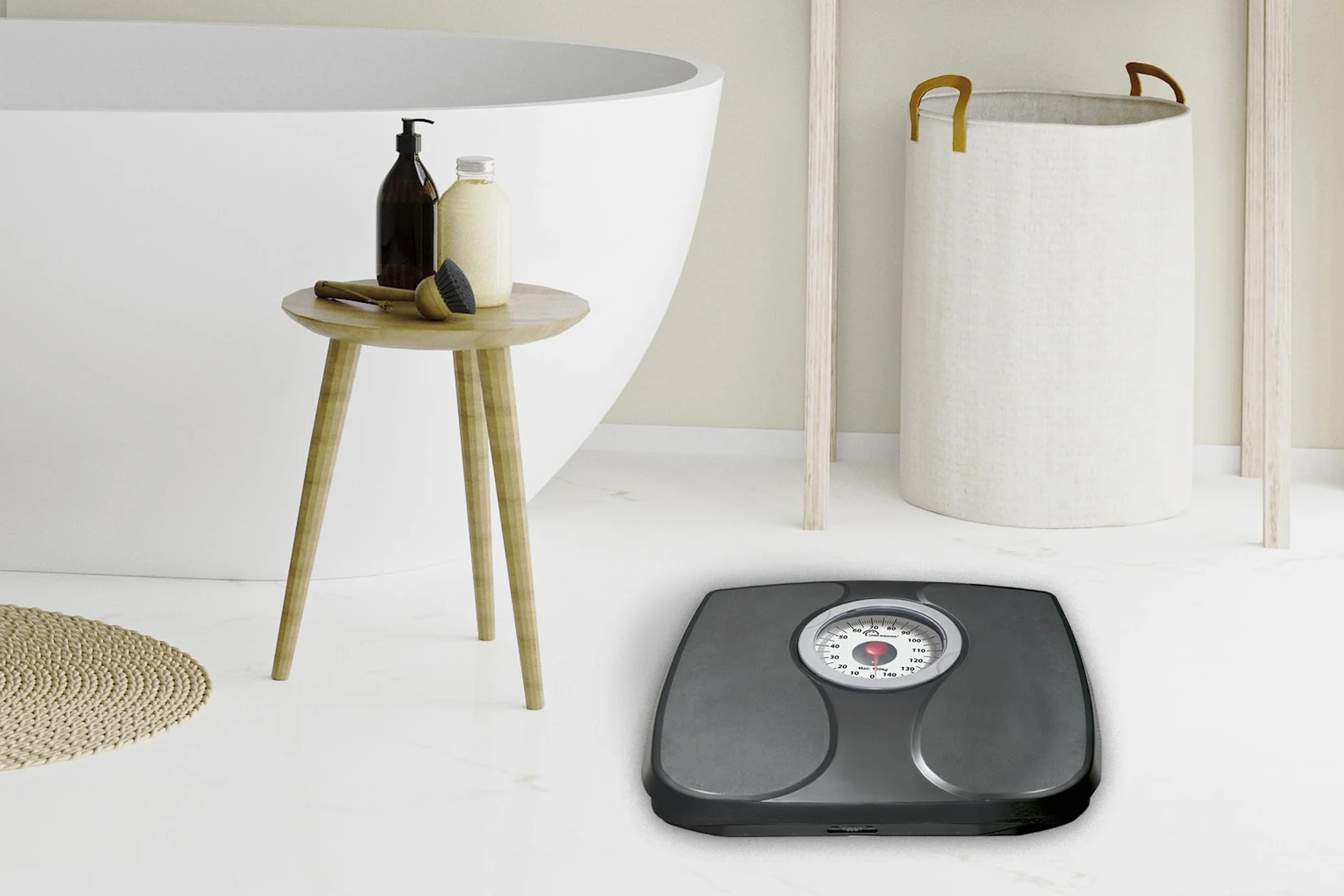 LITTLE BALANCE 8727 Confort 150, Bilancia pesapersone meccanica, Bilancia con schermo XL, Forma compatta, 150 kg, Nero