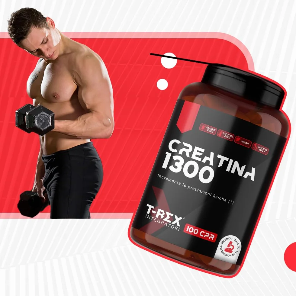 T-Rex Integratori Creatina Micronizzata Monoidrata 100 compresse 1300mg - Integratore alimentare per massa muscolare e pre workout