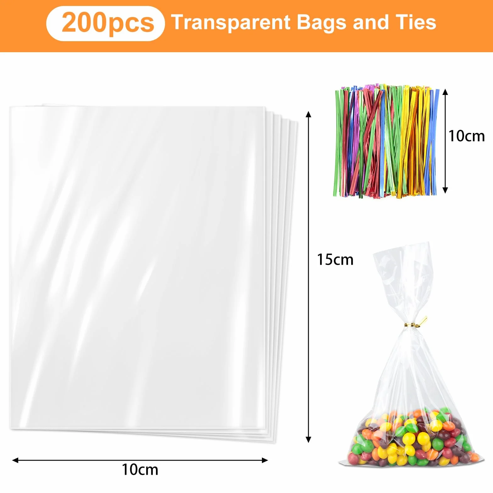 Cozary 200 Pezzi Sacchetti Trasparenti con Lacci, 15 x 10 cm Piccoli Sacchetti Cellophane Pellicola Bustine Alimenti, Sacchetti Caramelle Biscotti OPP Sac Regalo per Feste Compleanno dei Bambini