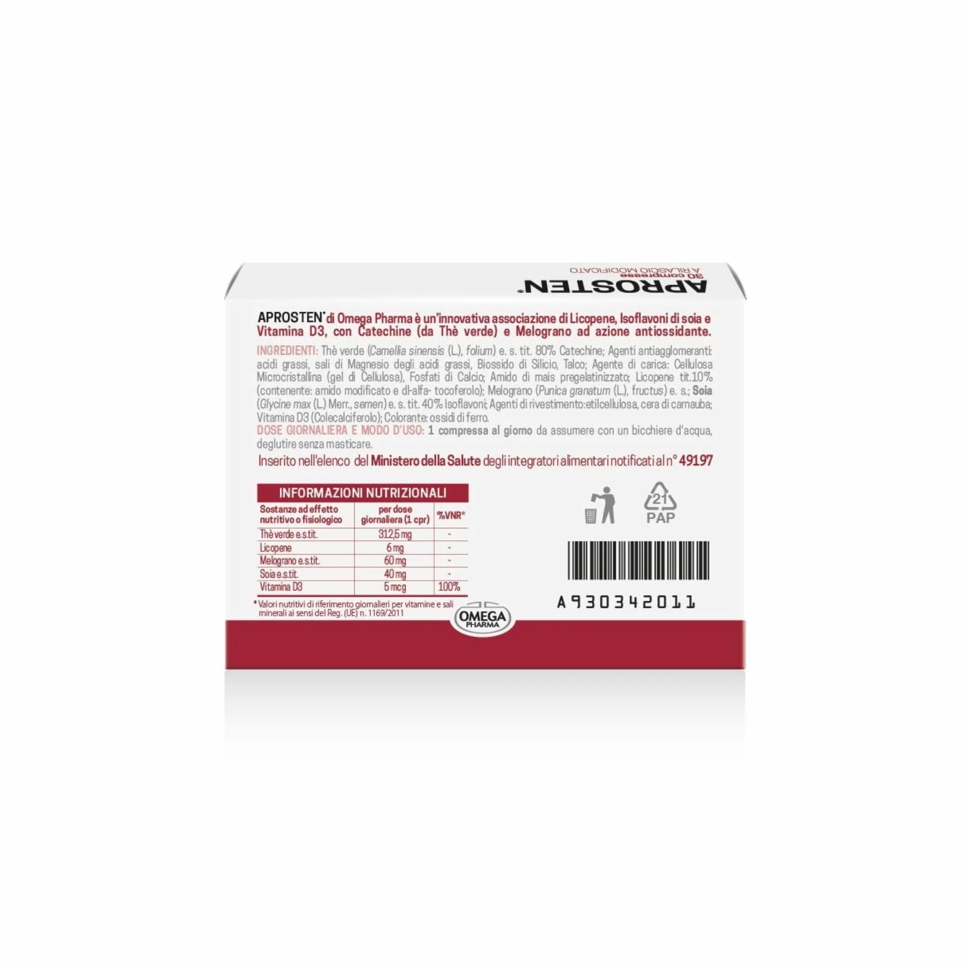Omega Pharma Aprosten Vitamina D3 30 Compresse Prostata