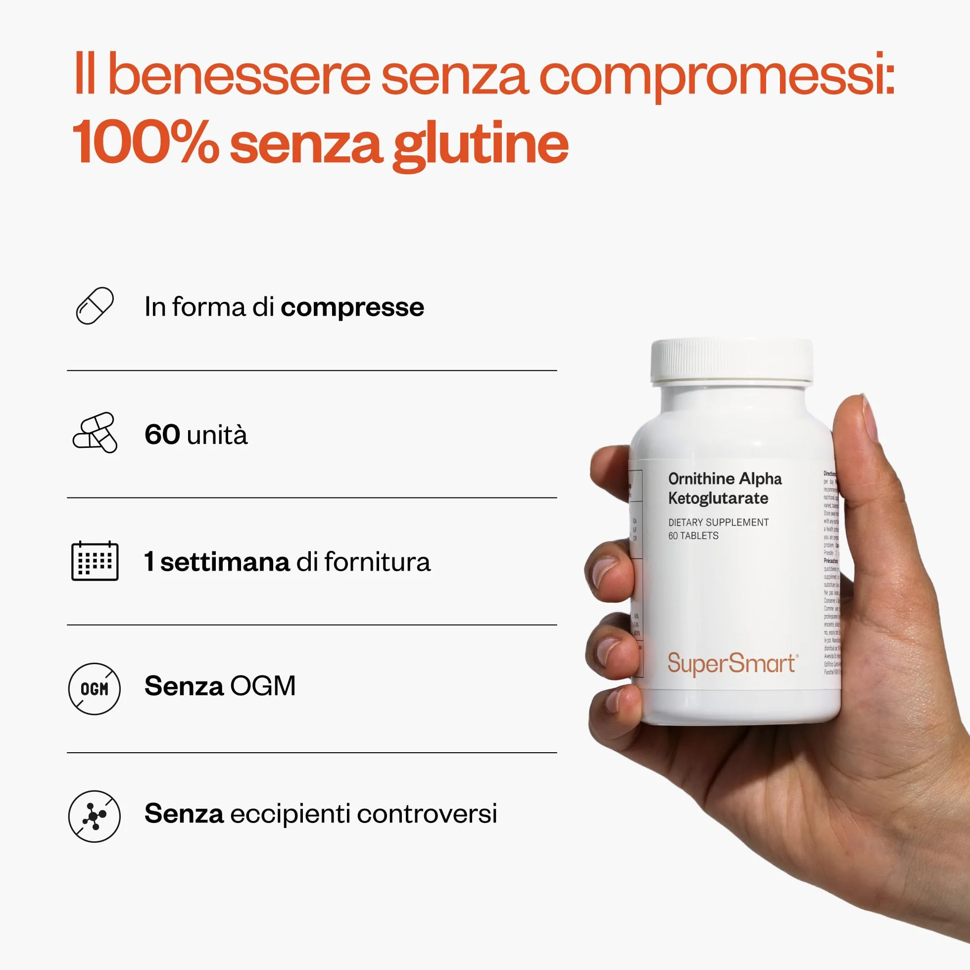 Ornitina alfa chetoglutarato (OKG) SuperSmart - Aumenta produzione ormoni crescita, sintesi proteica, massa muscolare - Vegano