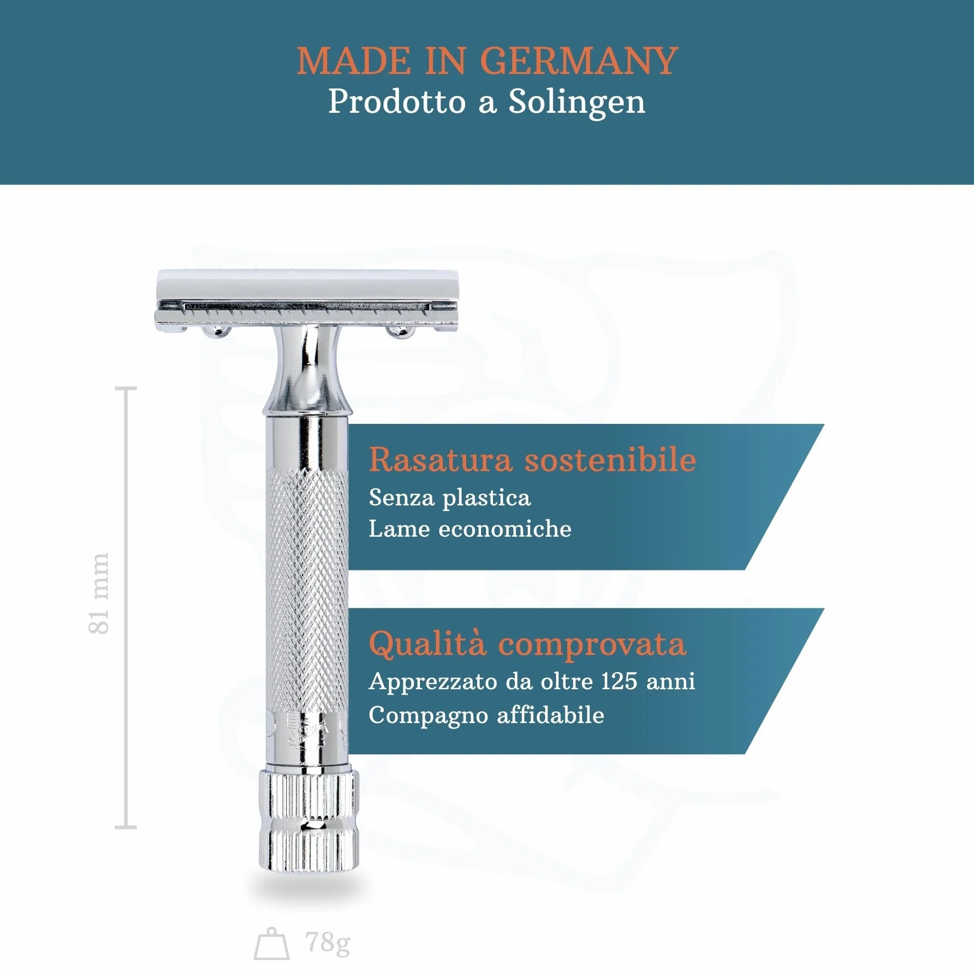 MERKUR 34C Rasoio di sicurezza – Finitura cromata lucida, manico corto e pesante, struttura in due pezzi, pettine chiuso, rasatura sostenibile – Made in Germany