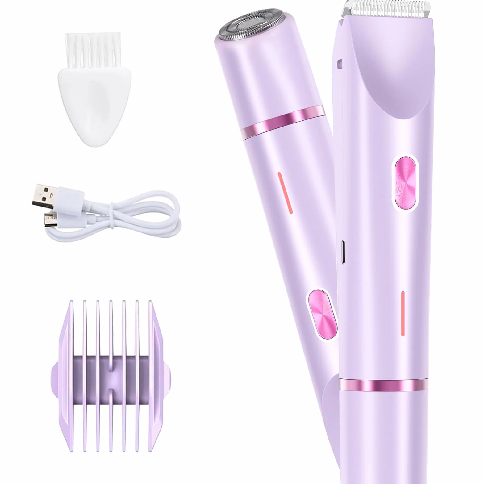 Rasoio Elettrico Donna, 2 in 1 IPX7 Rasoio Elettrico Intimo Donna, Depilazione Indolore Rasoio per Corpo Ascelle Gambe Bikini, Uso Bagnato e Asciutto(Viola)