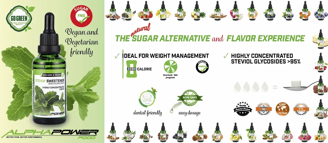 Stevia liquida 5x50ml Gocce aromatizzanti dolcificante lamponi succosi ananas mango ciliegia pesca