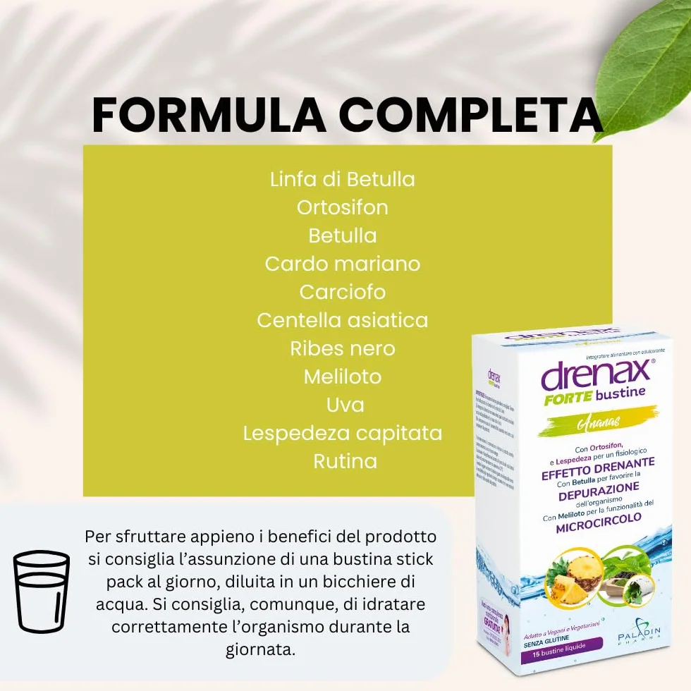 Drenax Forte Bustine Ananas Integratore Alimentare Drenante 15 Bustine