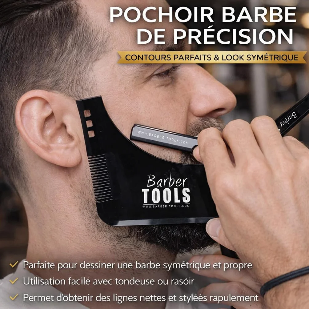 Kit da rasatura uomo - Rasoio per barba uomo/taglio a mano per barba - con 50 Lame Singole + Panno + Stick di allume + Custodia per la conservazione + Pettine guida per rasatura -NERO- BARBER TOOLS