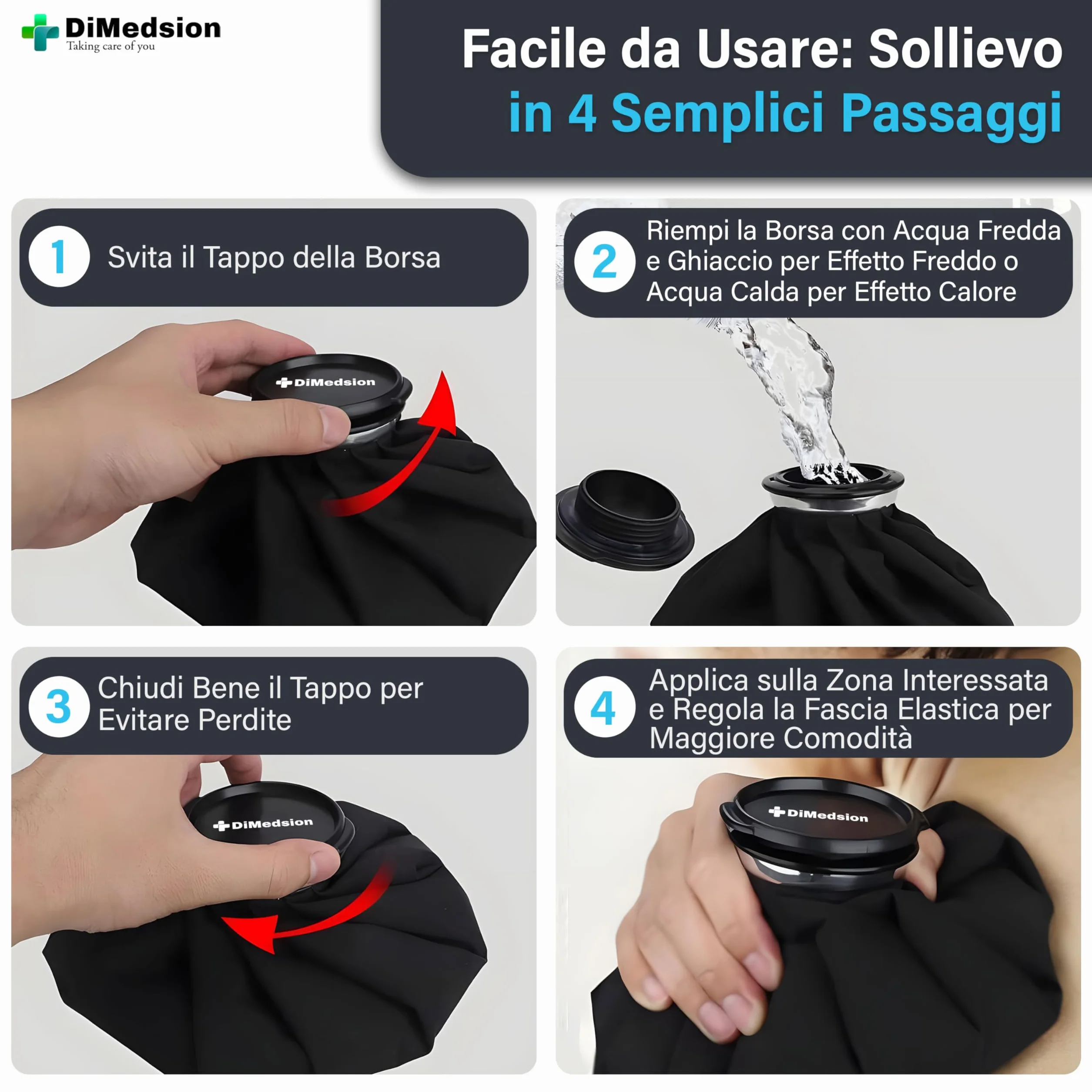DiMedsion Borsa del ghiaccio per ginocchio con cinturino nero