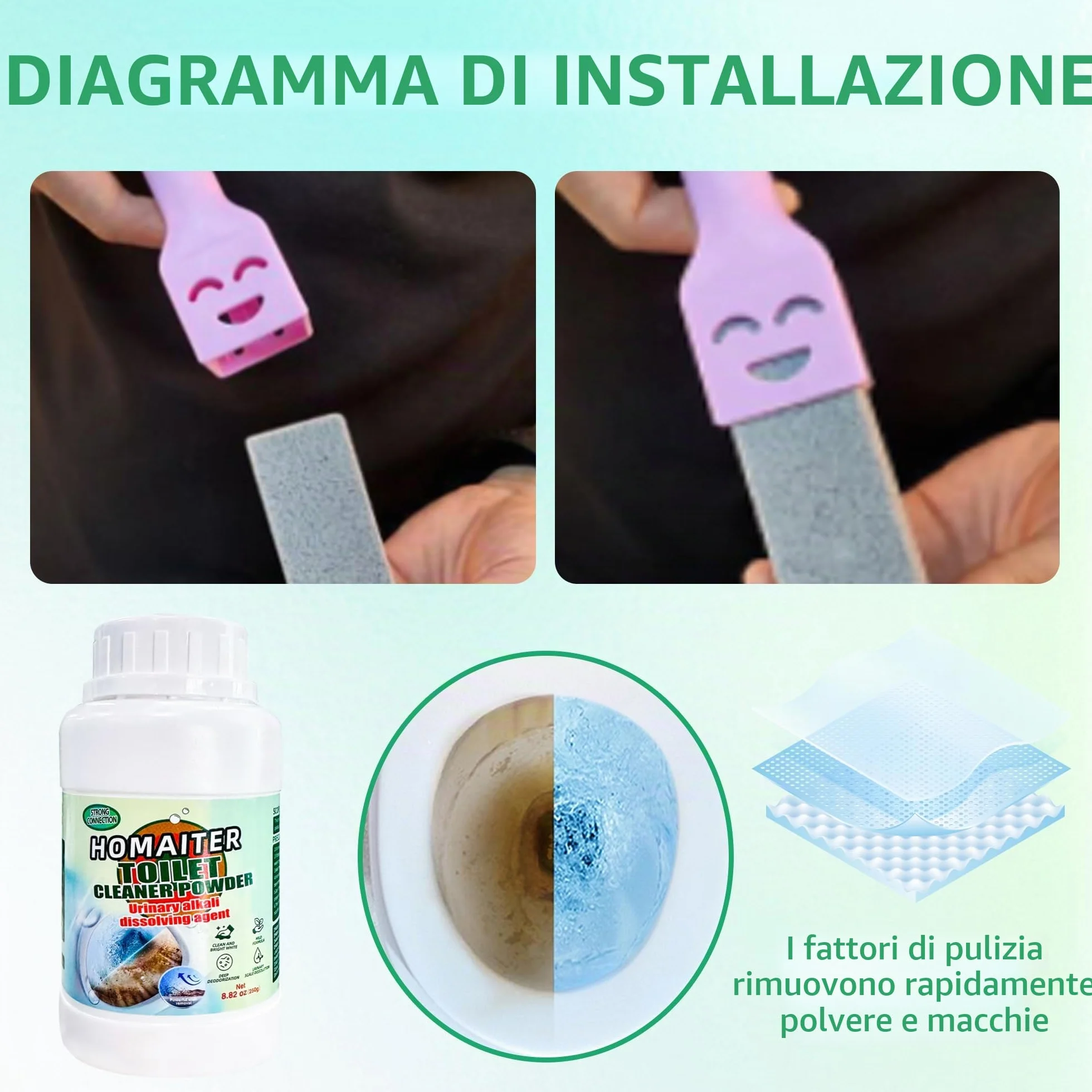 Pietra pomice per la pulizia del water, detergente per WC, rimozione di calcare, depositi di calcare e ruggine adatto per la pulizia della toilette (1 powder+2 Pumice)