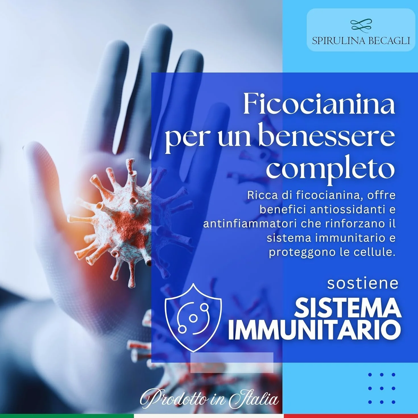 Spirulina Blu In Polvere 20 g, Colorante Alimentare Naturale A Base Di Ficocianina, Polvere Blu Per Bevande, Made in Italy, Vegan