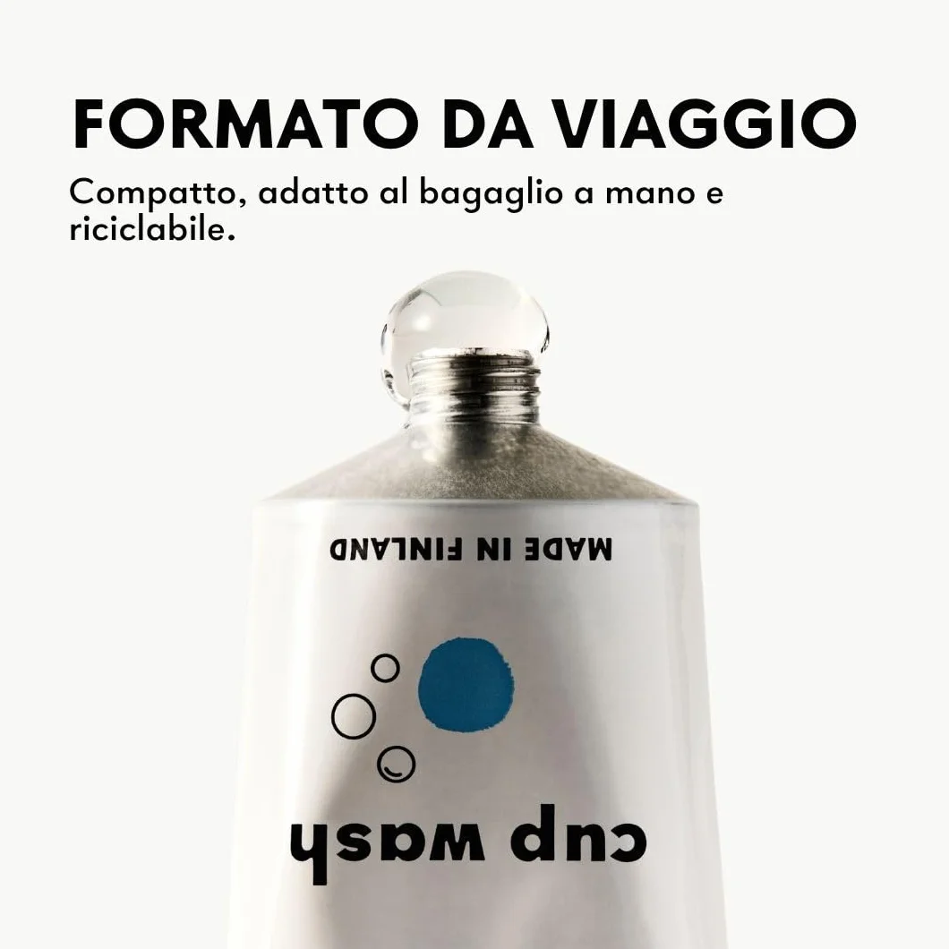 Lunette Gel per la Pulizia della Coppetta Mestruale – Gel a pH Bilanciato per Coppette e Dischi – Vegano e Sicuro per il Silicone – Formato da Viaggio – Prodotto in Finlandia, 100 ml