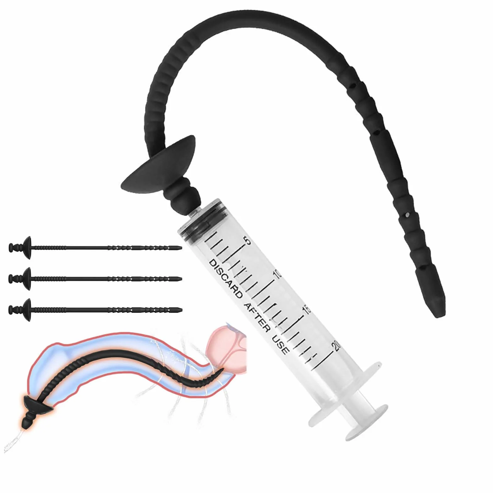 Asta vibrante liscia in 3 misure con siringa, speciale allungamento maschile per una minzione facile, set di allenamento speciale per uomini -D28IT (3 sizes combination)
