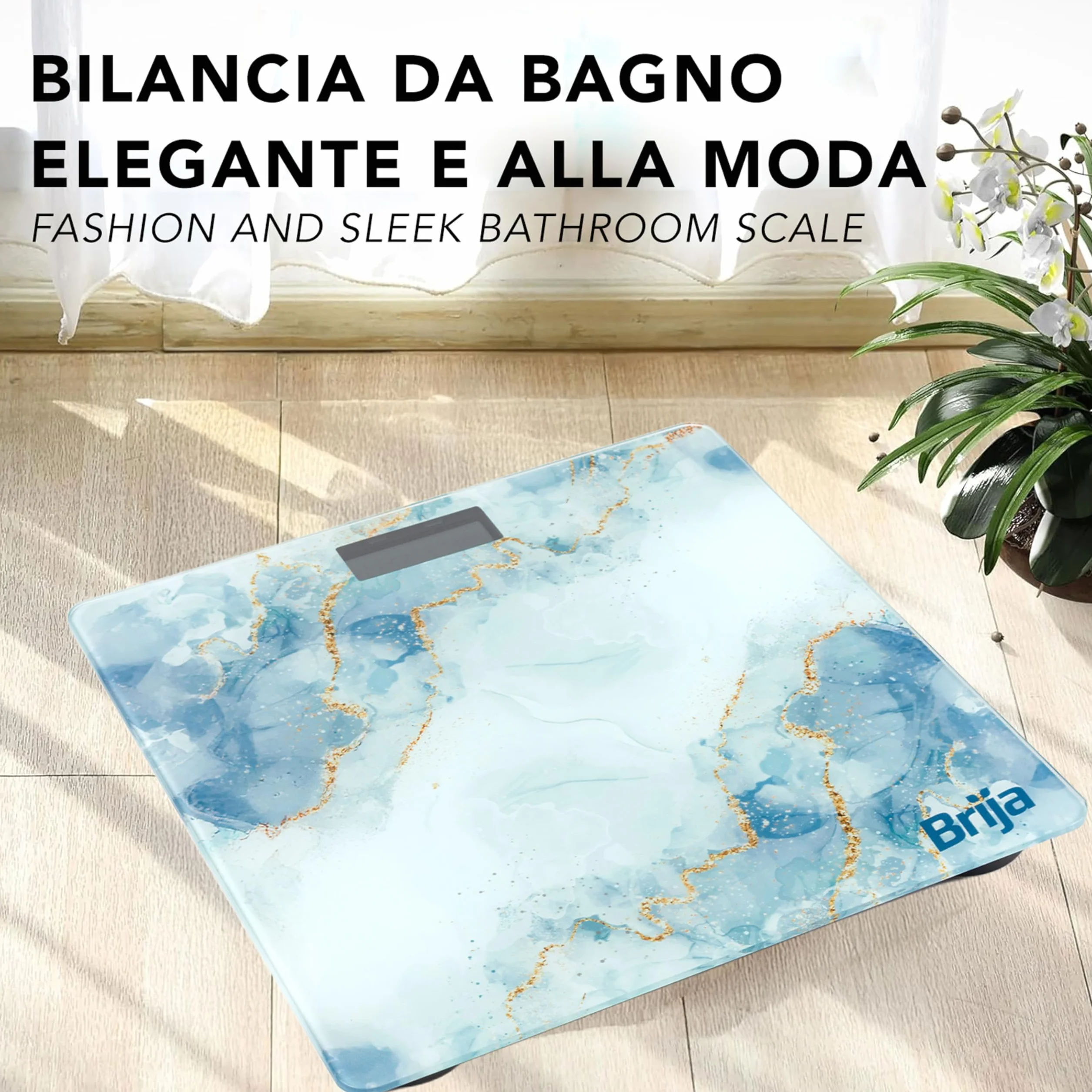 IPEA Bilancia Pesapersone Digitale Ultra Sottile Tecnologia STEP ON Massima Precisione Peso Effetto Marmo Vetro Temperato Display 0,1 KG Max 180Kg