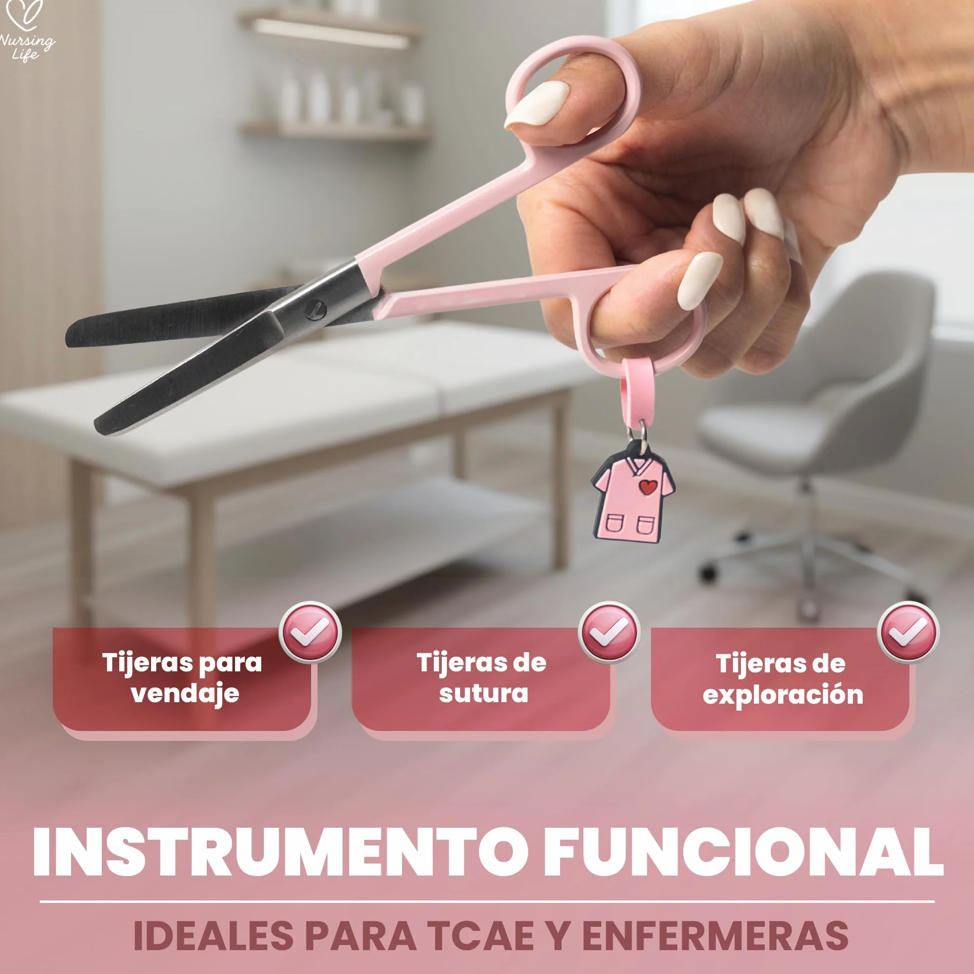 Forbici infermieristiche punta arrotondata rosa pronto soccorso professionale