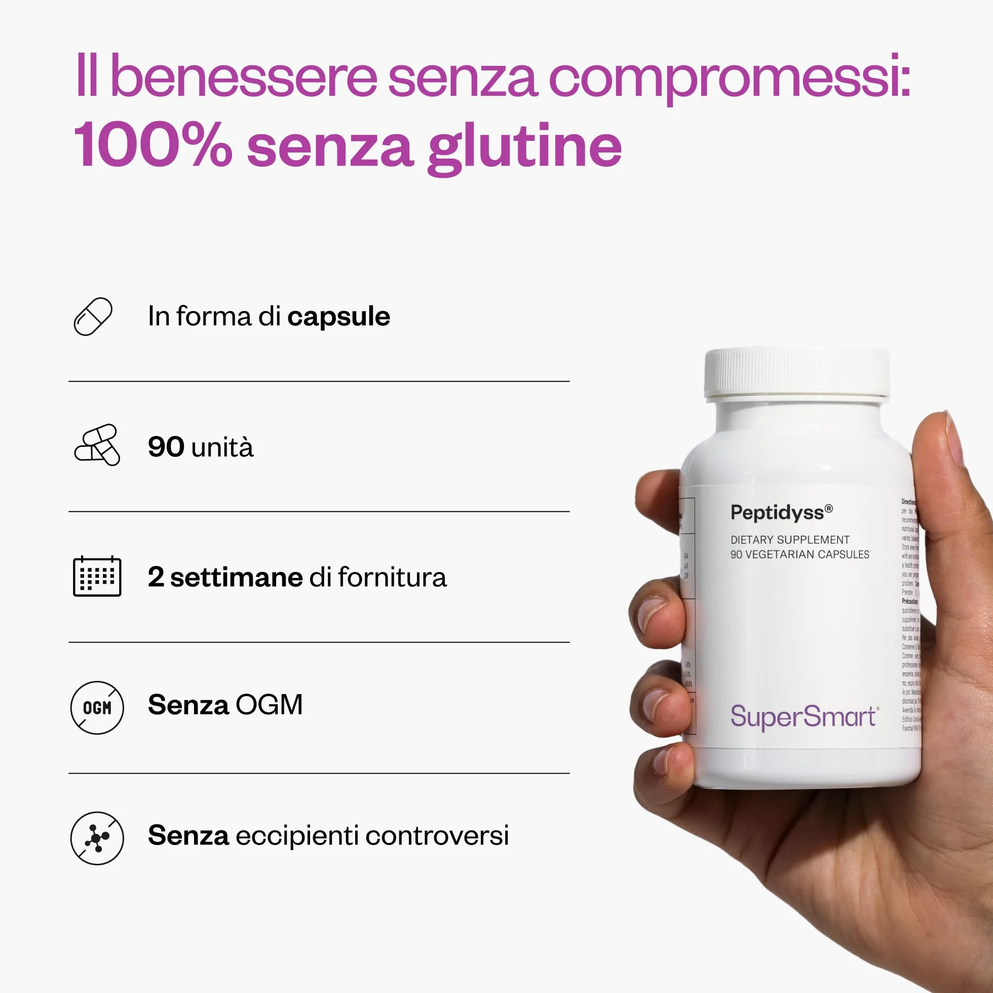 Supersmart Peptidyss Proteine del Pesce Idrosalate 90 Capsule Vegetariane Anti-Stress No-OGM Gluten Free