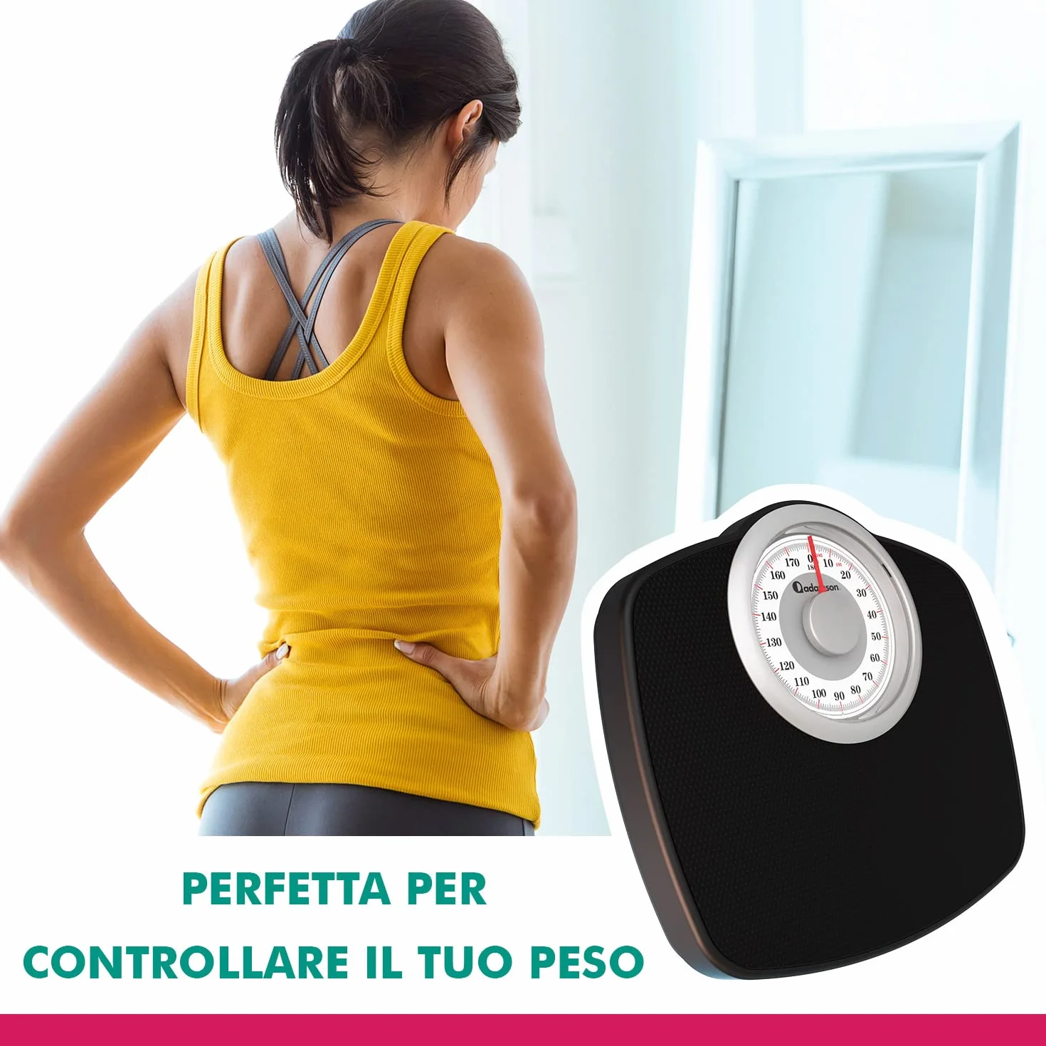 Adamson A25W Bilancia Pesapersone Meccanica, Analogica, Fino a 180 kg, Piedini Anti Scivolo – NUOVA - Durevole, Accurata e precisa – 20 Anni di Garanzia – Camera da Letto e Bagno