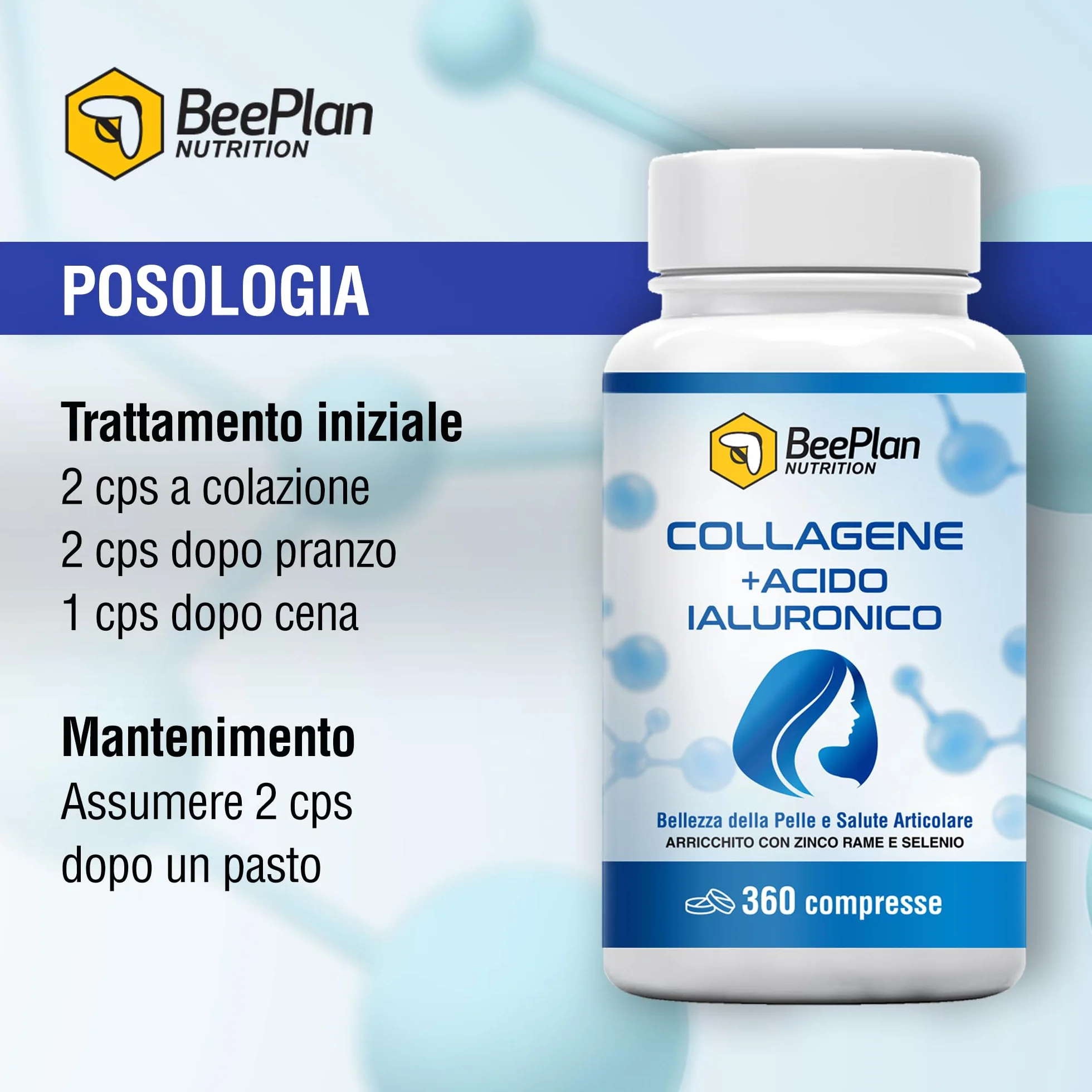 COLLAGENE 360 Compresse - Collagene Idrolizzato 2000 mg - Acido Ialuronico - Pelle Luminosa, Articolazioni Sane e Ossa Forti - Made in Italy