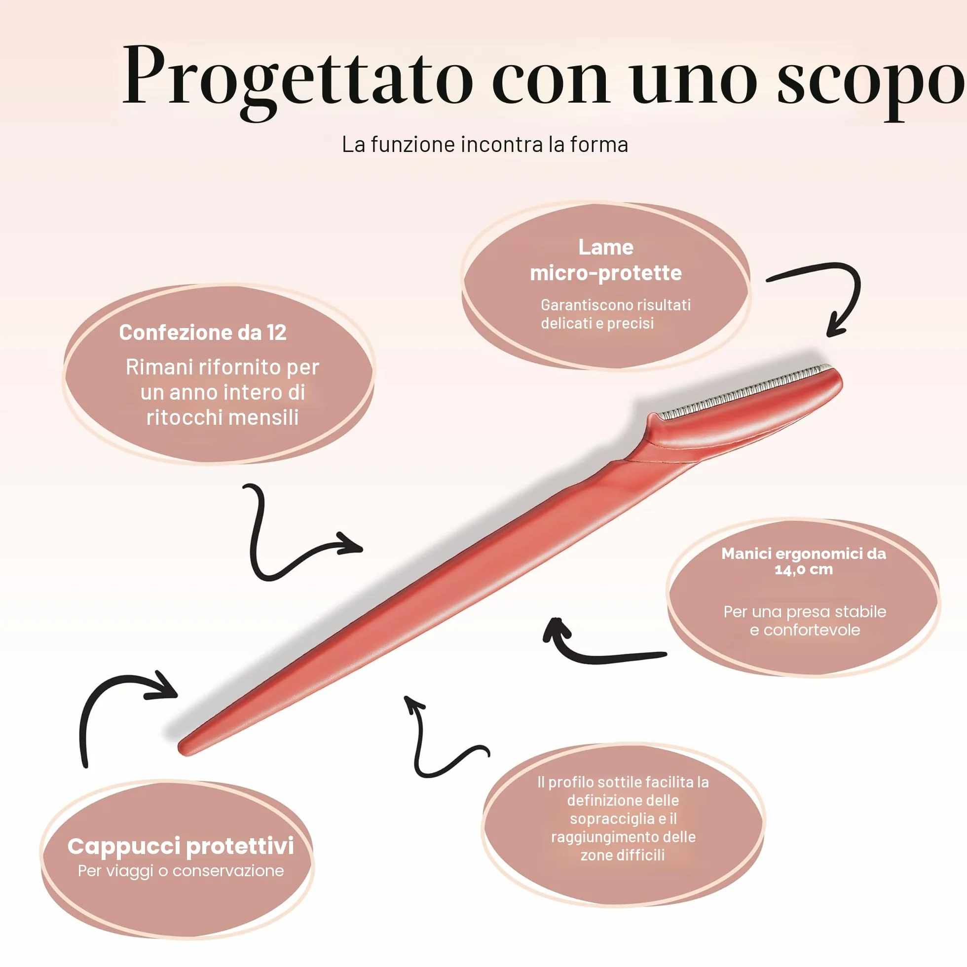 Kitsch Dermaplaning Tool Rasoi per il viso da donna 12 pezzi Corallo