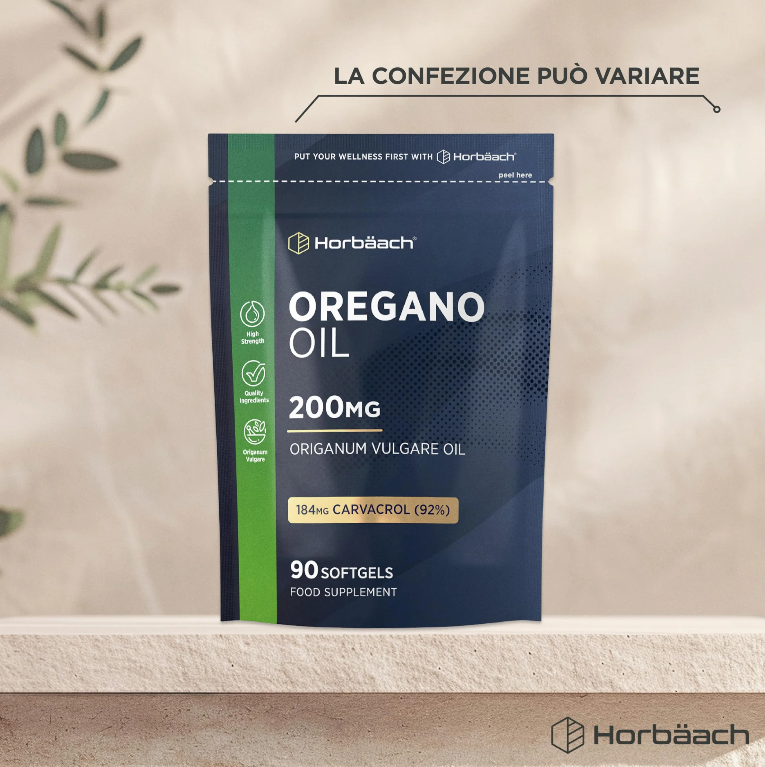 Horbaach Olio di Origano Capsule 200mg 90 Capsules 184mg Carvacrolo Alto Dosaggio