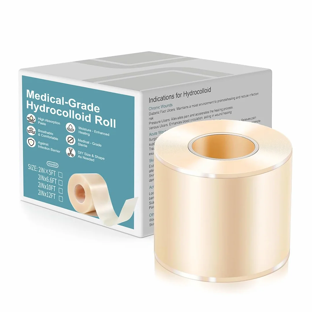 1 scatola Medicazione a Rullo in Idrocolloide, Rullo Autocucito 5cmx3.6m, Ampi Cerotti in Idrocolloide per Ferite, Cerotto Impermeabile, Invisibile, Essenziale per la Casa, Autoadesivo.