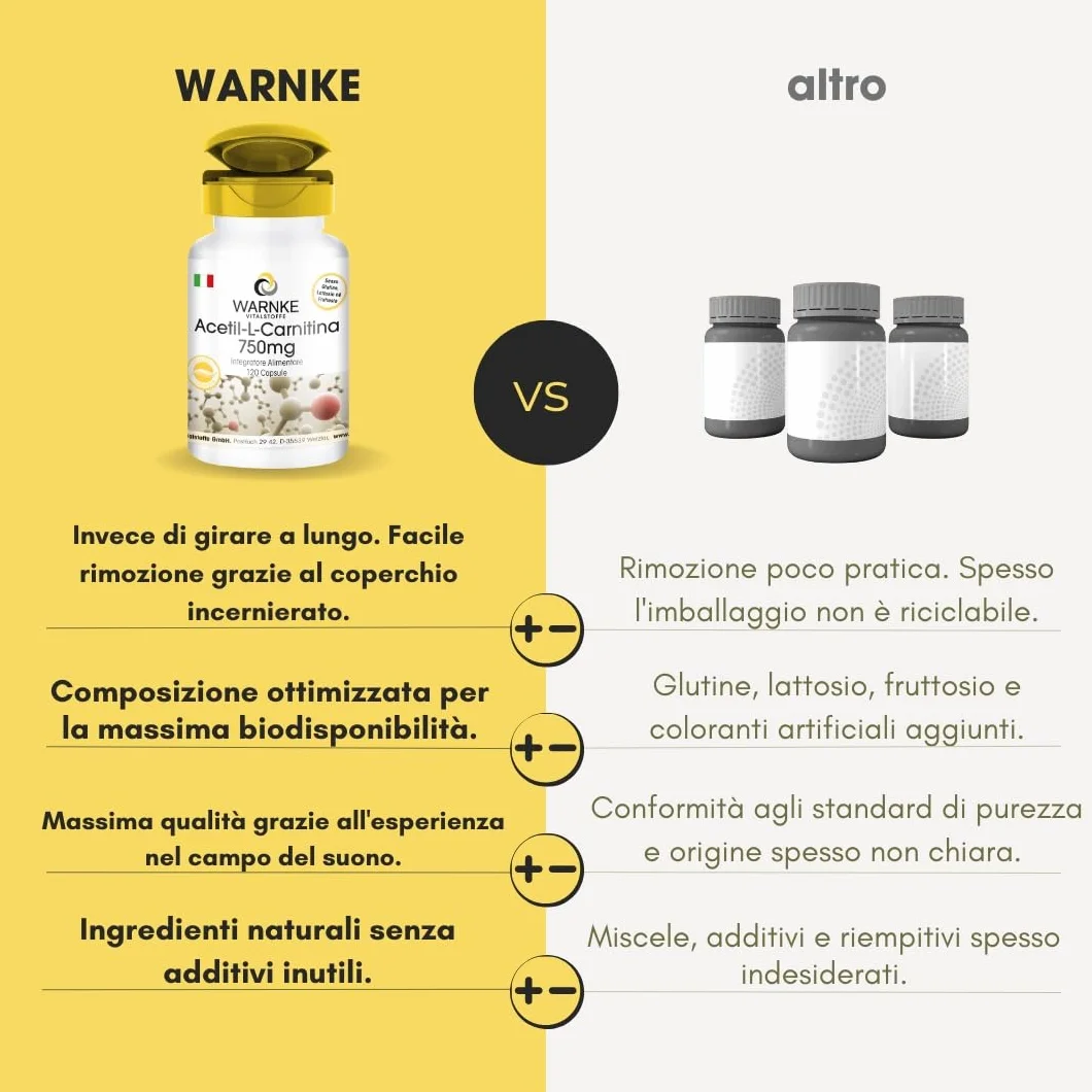 Acetil-L-Carnitina 750mg 120 Capsule Warnke Vitalstoffe vegano