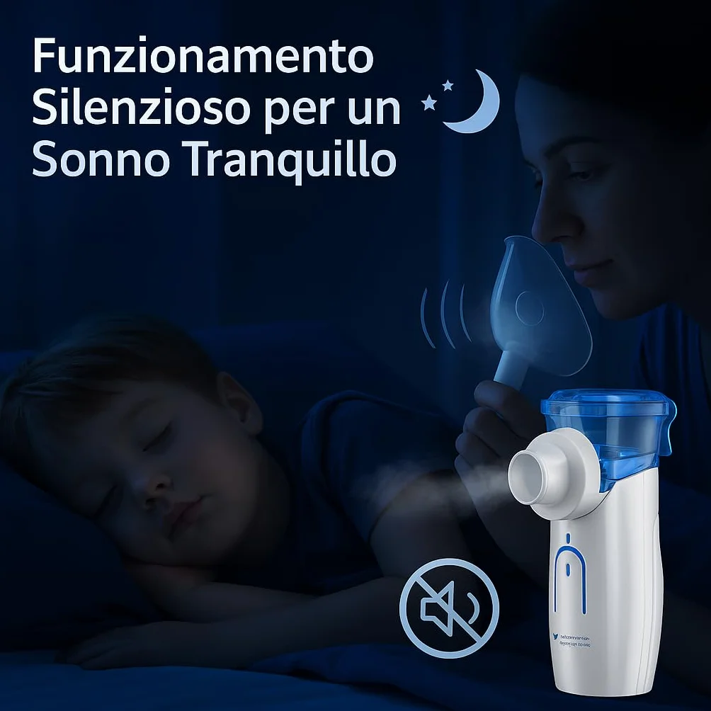 Aerosol Portatile Silenzioso con Batteria Ricaricabile, USB-C e 2 Adattatori per Adulti e Bambini