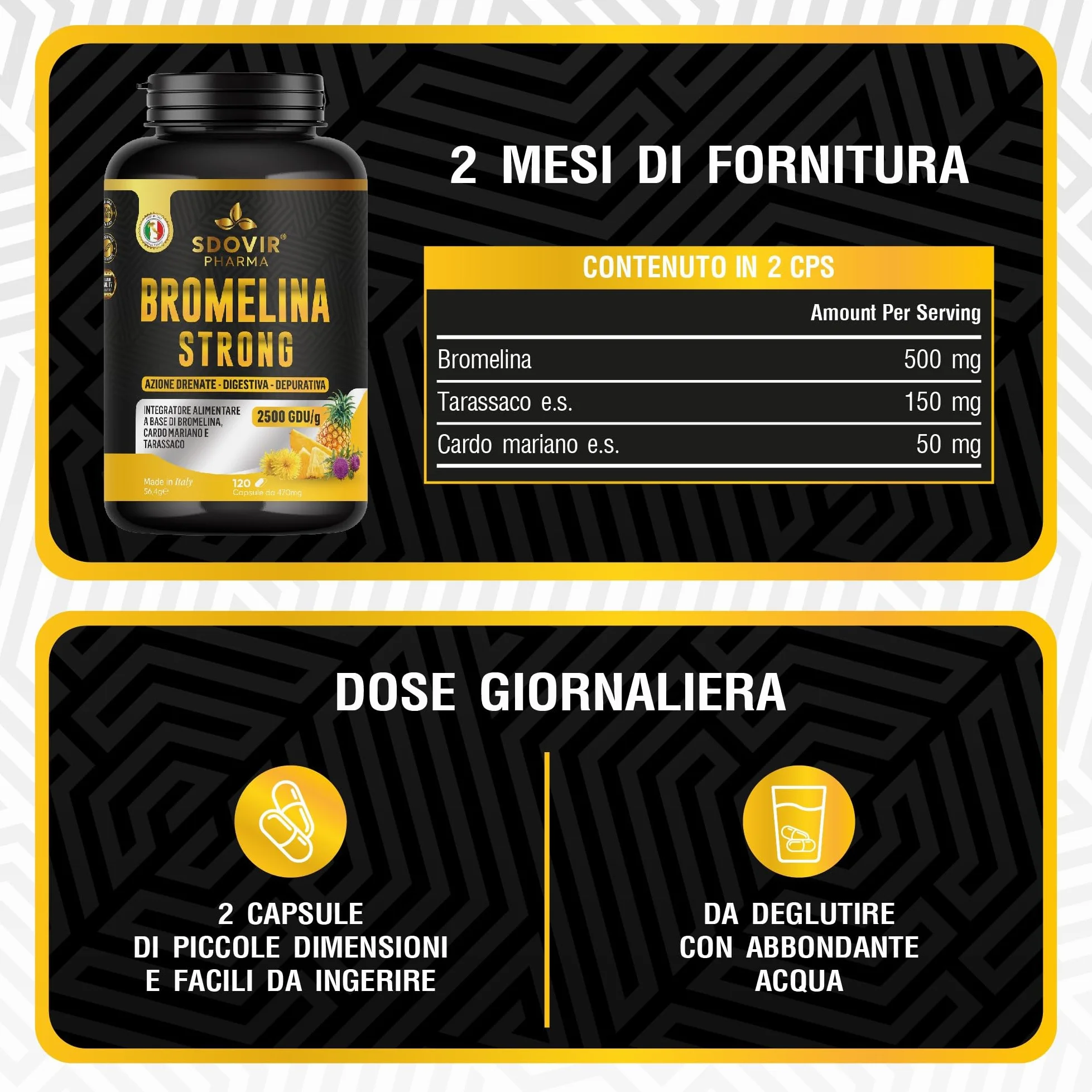 Bromelina Forte Drenante 2500 GDU/g 120 Capsule Anticellulite Detox Fegato