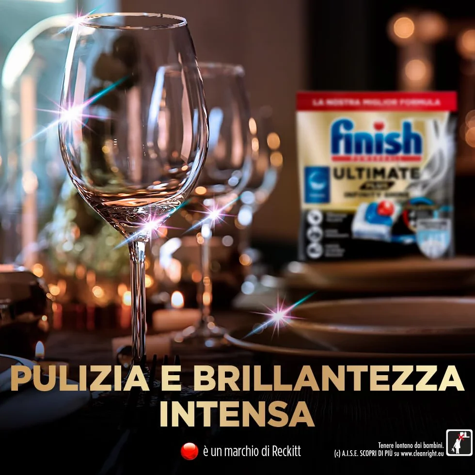 Finish Ultimate PLUS Infinity Shine Pastiglie Lavastoviglie al Limone, 105 Capsule con Scudo Protettivo contro lo Sporco e i Residui Incrostati