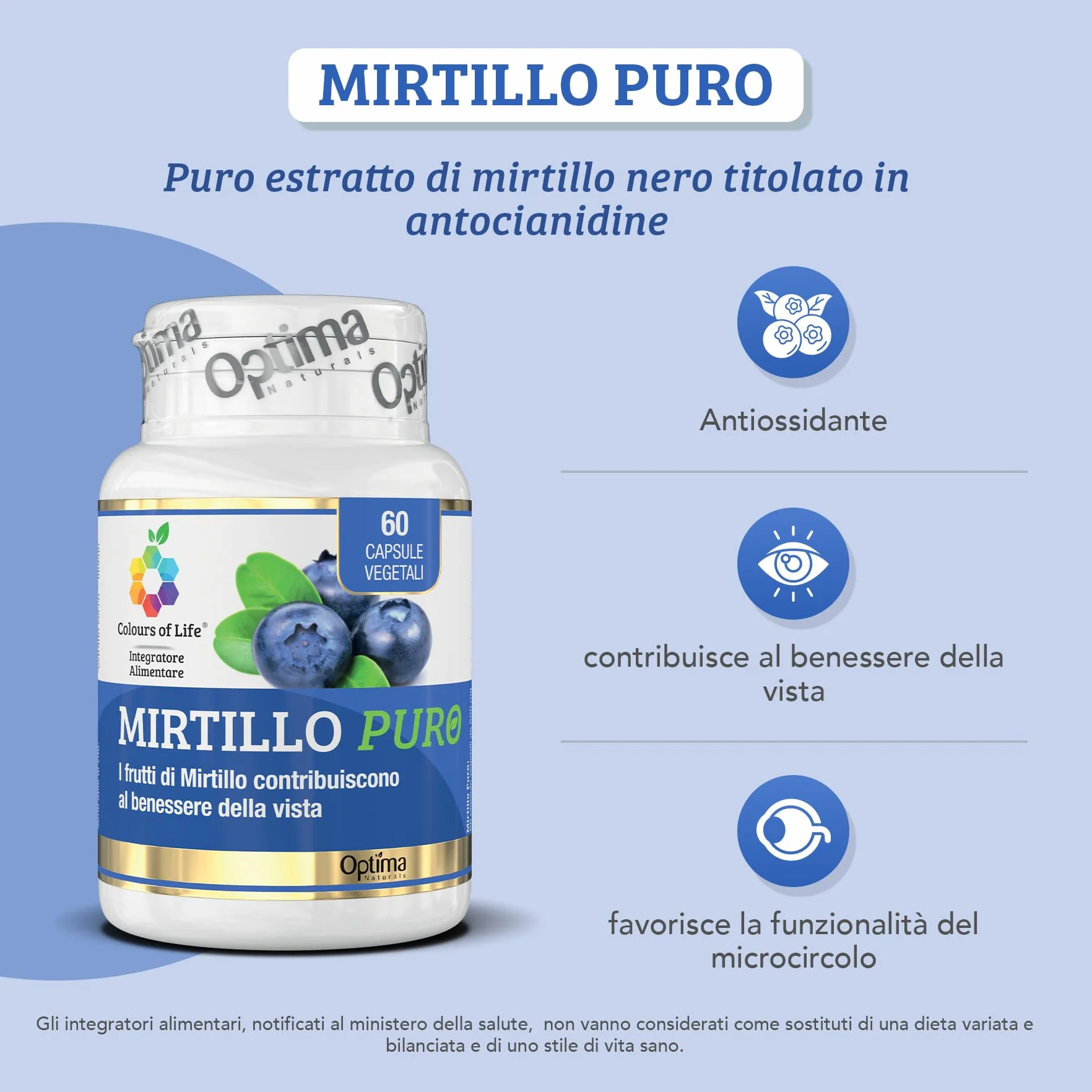 Colours of Life Mirtillo Puro Integratore Mirtillo Nero 60 Capsule Vegetali Benessere Vista