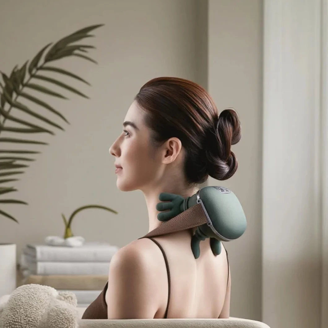 SQUADO Massaggiatore Cervicale Elettrico Shiatsu con Impastamento Profondo e Riscaldamento – Dispositivo Ricaricabile USB per Massaggio di Collo e Spalle, Portatile per Casa e Ufficio