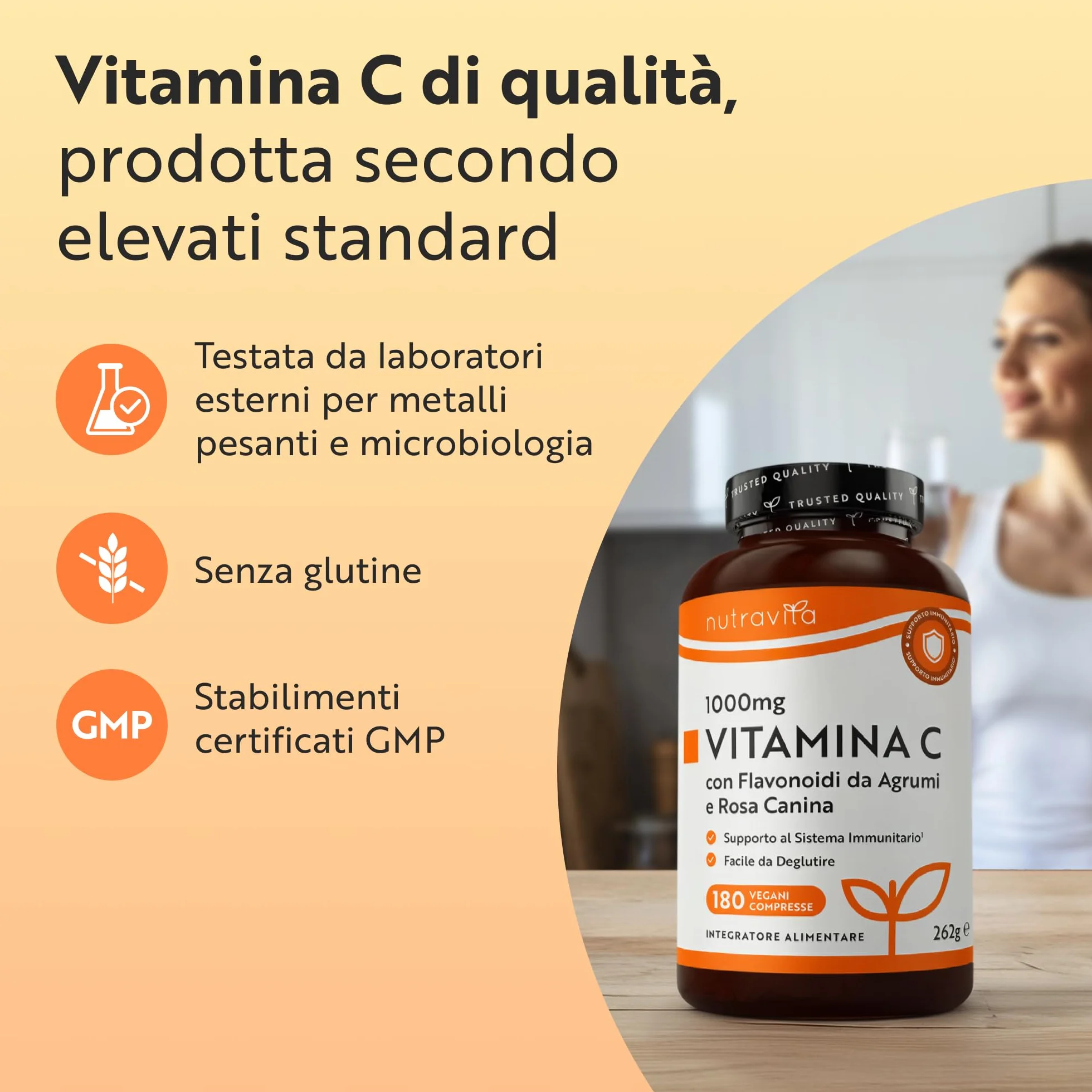 Nutravita Vitamina C 1000mg 180 Compresse con Rosa Canina e Flavonoidi - Acido Ascorbico Vegan