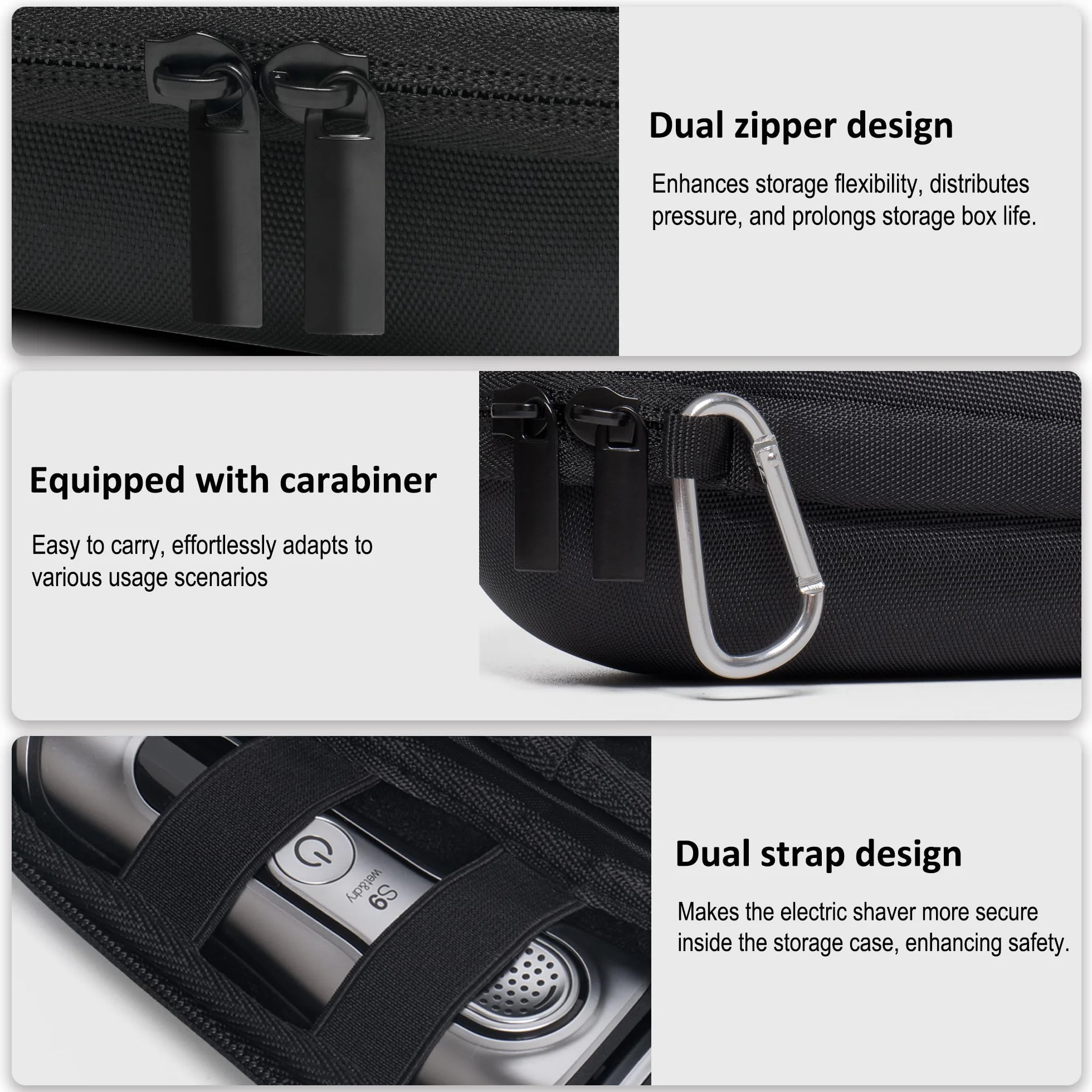 Custodia da Viaggio per Rasoio Elettrico Braun Serie 3, Serie 5, Serie 6, Serie 7, Serie 8, Serie 9, Nero
