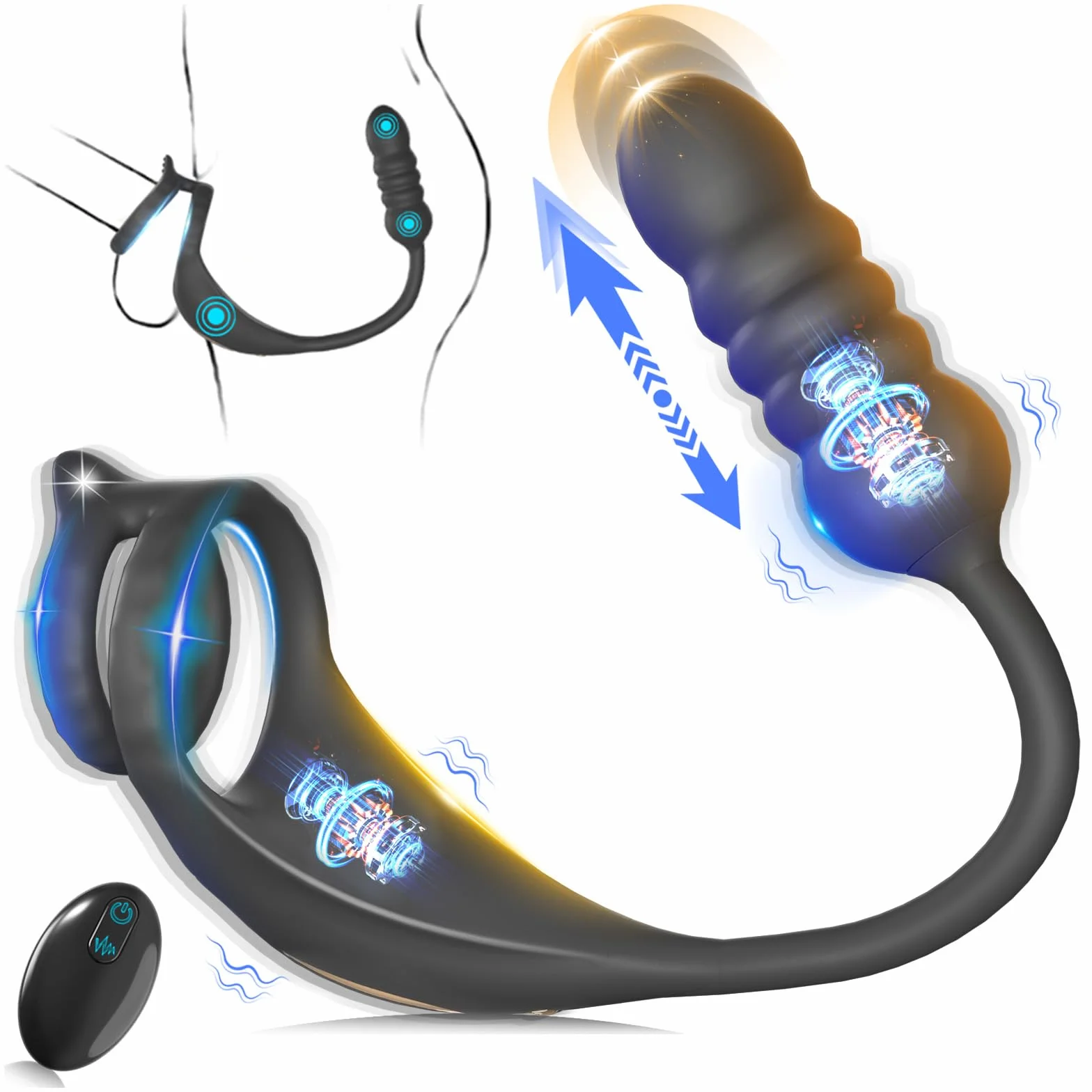 Thrusting Massaggiatori Prostata con Anelli per Uomo e Coppia, Vibratore Sex Toys per Stimolare il Anali Uomo, Medical Silicone Penis Ring con 9+9 Modalità, Morbido ed Elastico, Durevole (YDL-013)