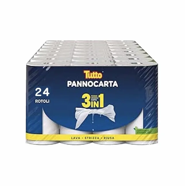 Tutto Pannocarta 3 in 1, 24 Rotoli Carta Multiuso, Extra Assorbente, Lavabile, Riutilizzabile, Made in Italy