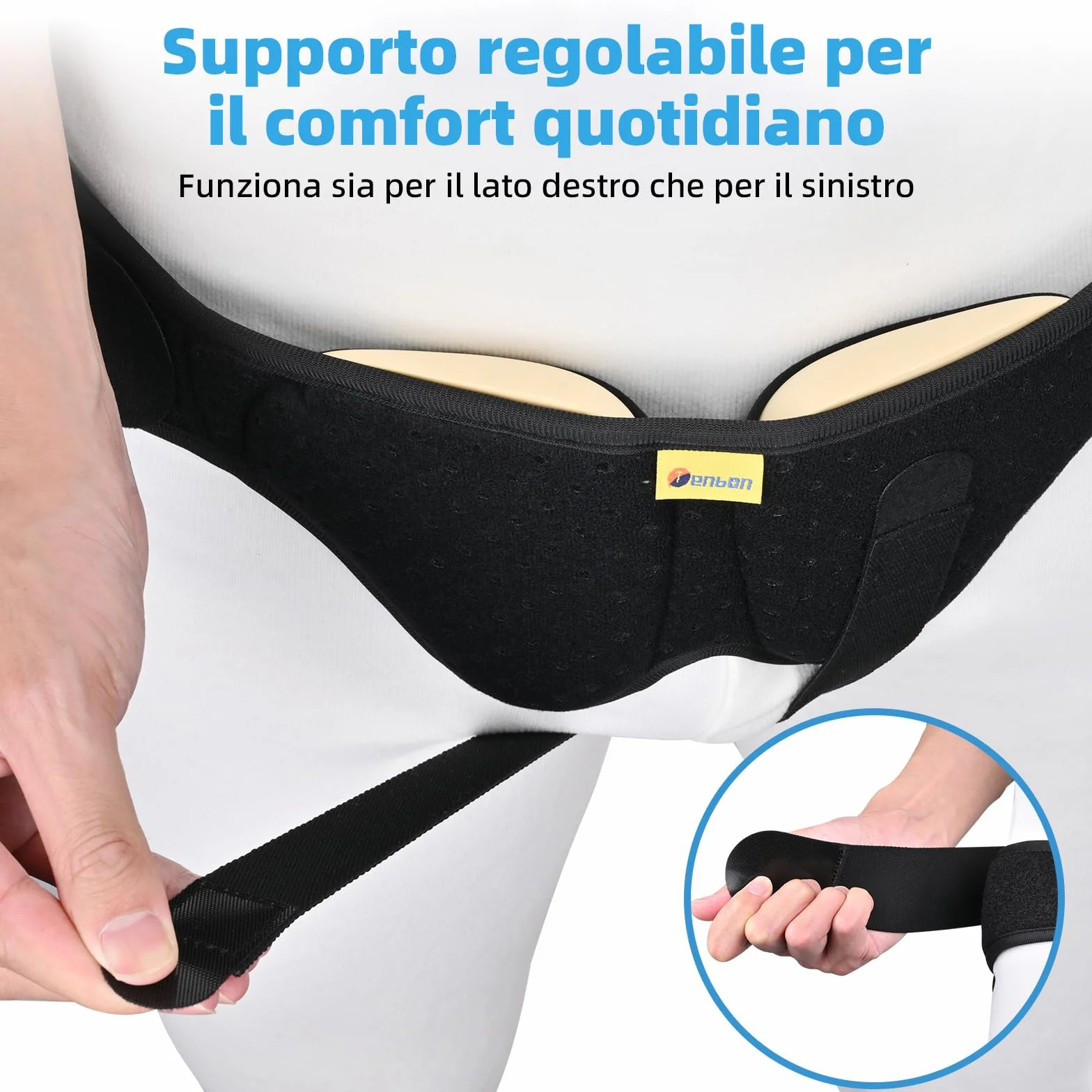 Tenbon Cintura per ernia per uomini e donne Cintura per ernia regolabile flessibile Supporto per ernia Sollievo dal dolore con 2 cuscinetti di compressione rimovibili (L)