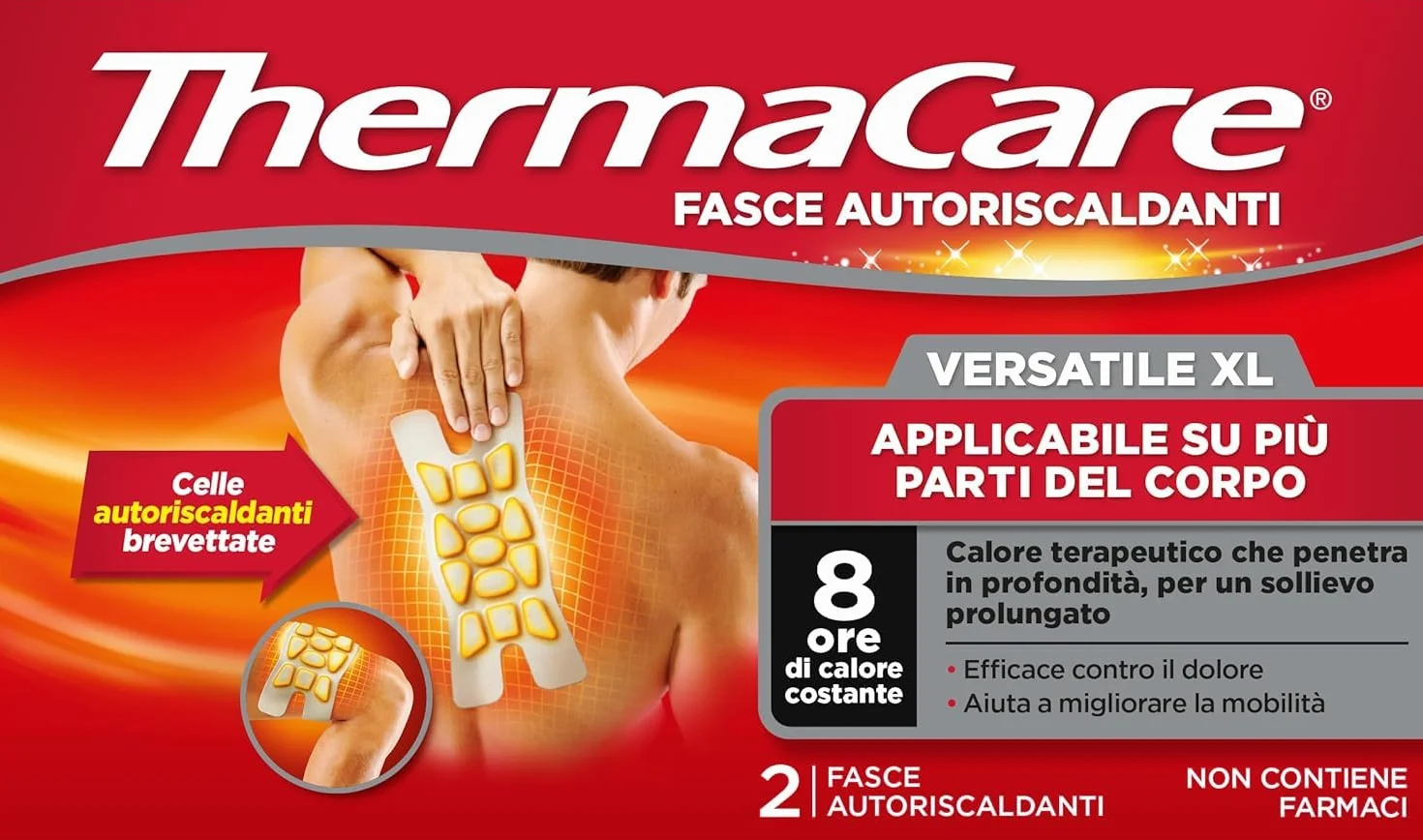 ThermaCare Versatile XL Fasce Autoriscaldanti a Calore Terapeutico, 8 Ore Calore Costante, 2 Fasce