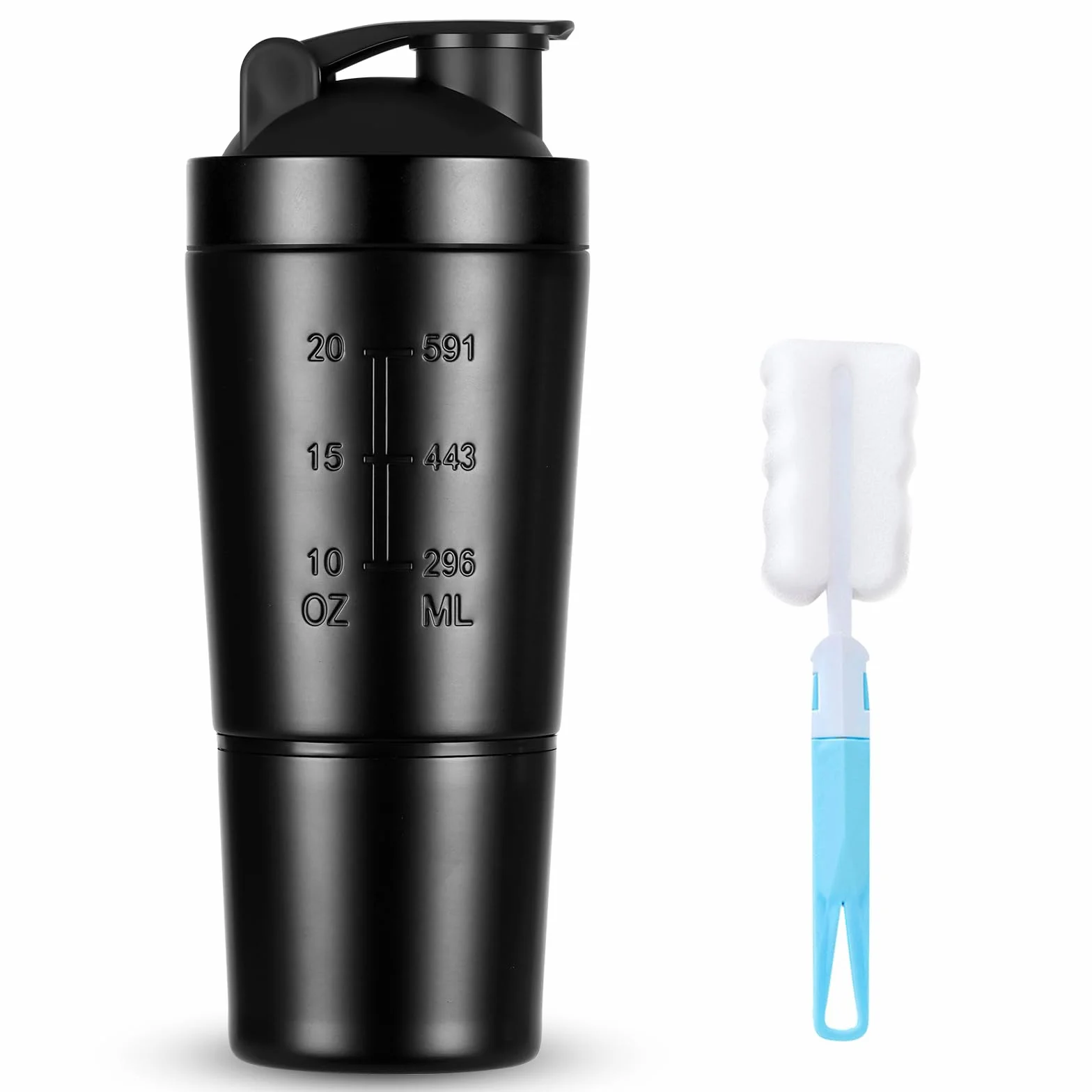 ACWOO Shaker per Proteine in Acciaio Inox Bottiglia, 700 + 200 ML Shaker Steel con Scomparto per Polvere e Miscelatore Sfera, per Bevande Proteiche per Gli Appassionati di Sport All'aria Aperta