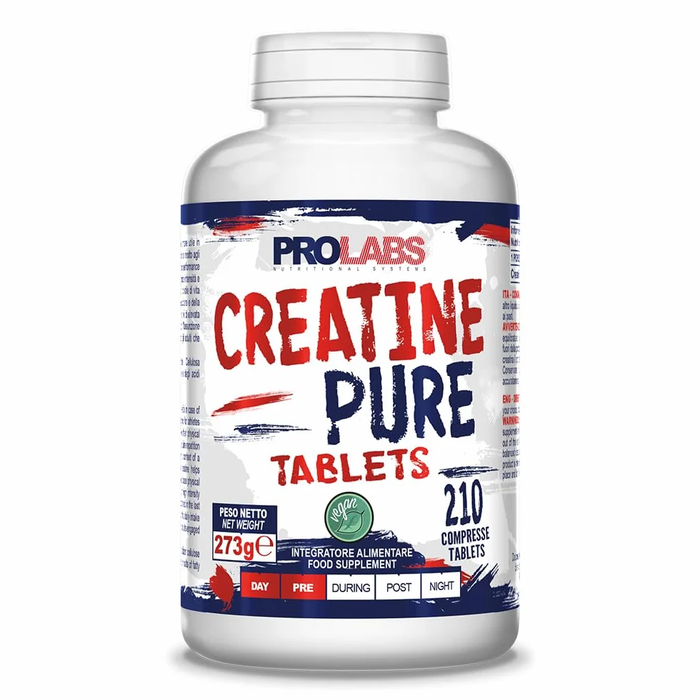 PROLABS– Creatina Monoidrata Creatine PURE, 210 Compresse x 1000mg 100% Purissima, Creatina Monoidrato Supporta Forza e Performance Sport Alta Intensità, Integratore Alimentare Vegan anche Pre Workout