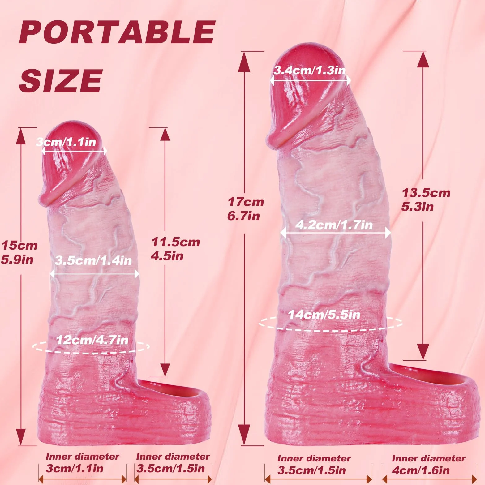 Set di 2 copripene e anelli in silicone realistici, S/L, per rapporti più duraturi e intensi, con glande rosso e vene realistiche, prolunga pene, giocattolo adulto per uomini e coppie