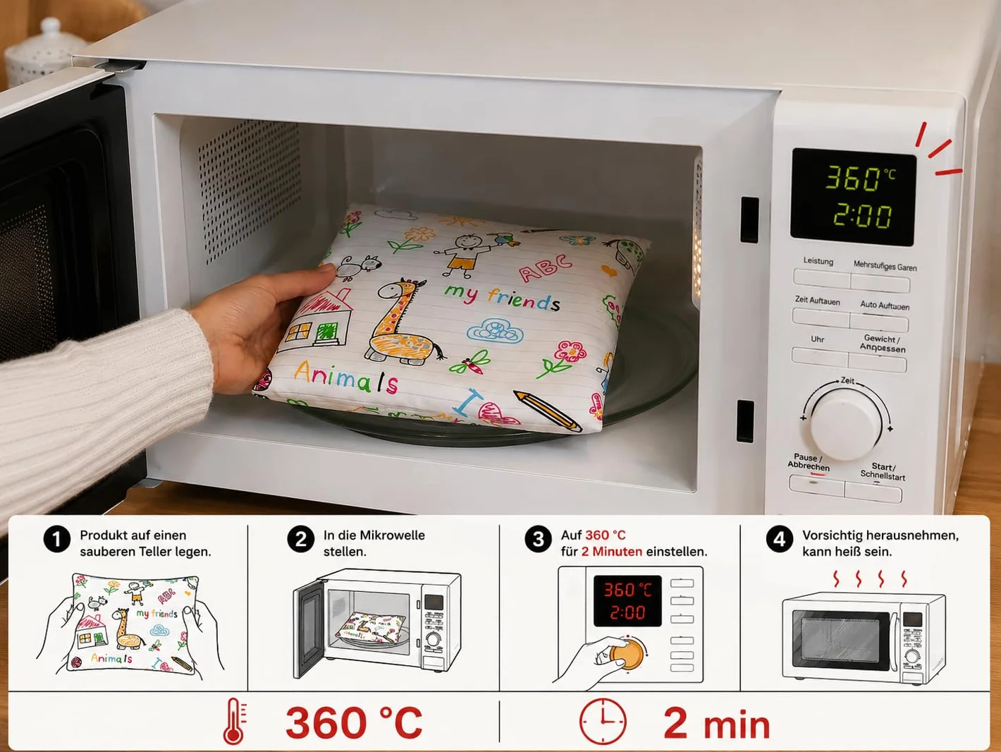 Cuscino termico ai noccioli di ciliegia 19×18 cm – dispositivo medico di classe I CE in cotone, applicazione caldo e freddo, beige con puntini bianchi