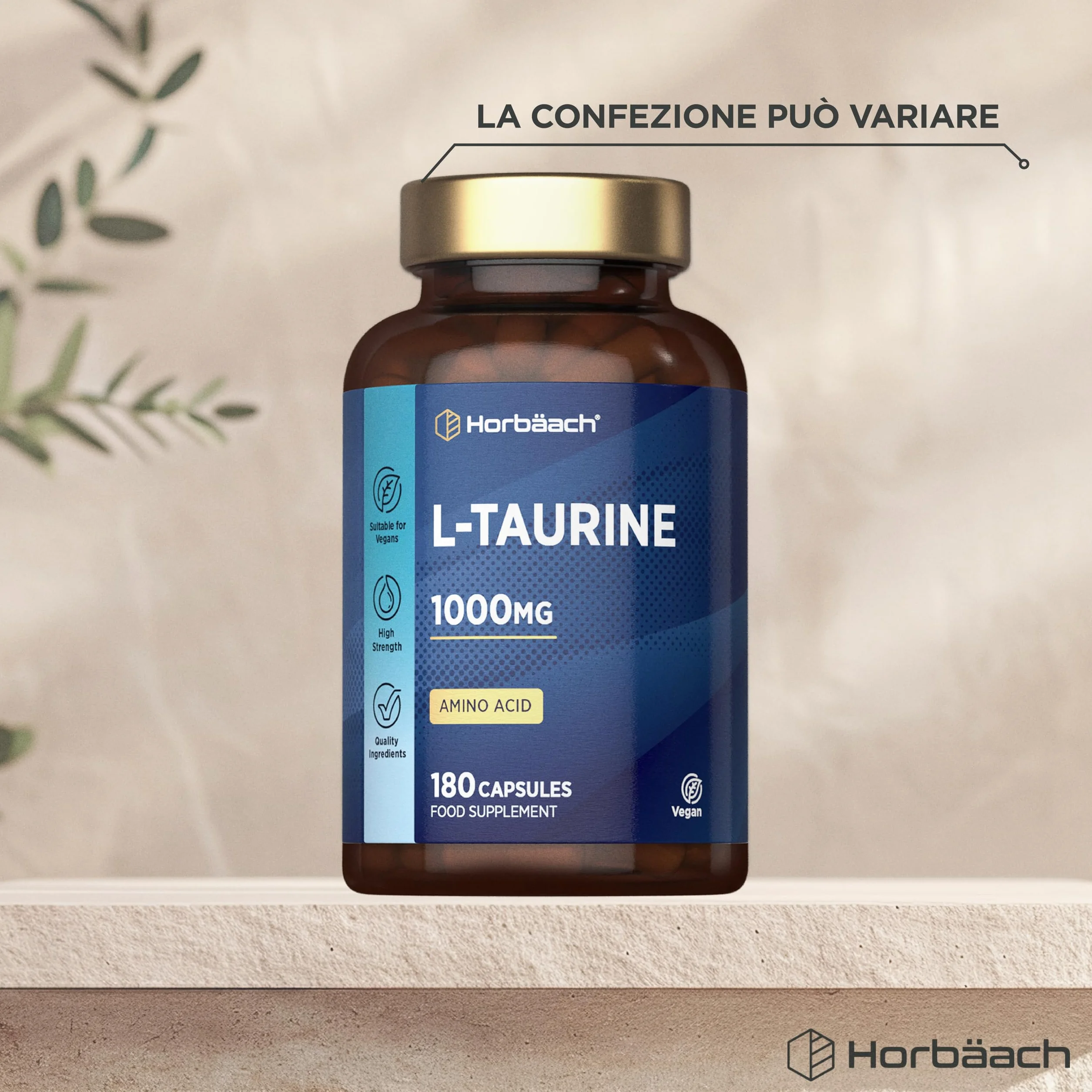 Horbaach Taurina 1000 mg 180 Capsule Vegane Aminoacidi Essenziali Pre Workout Post Workout