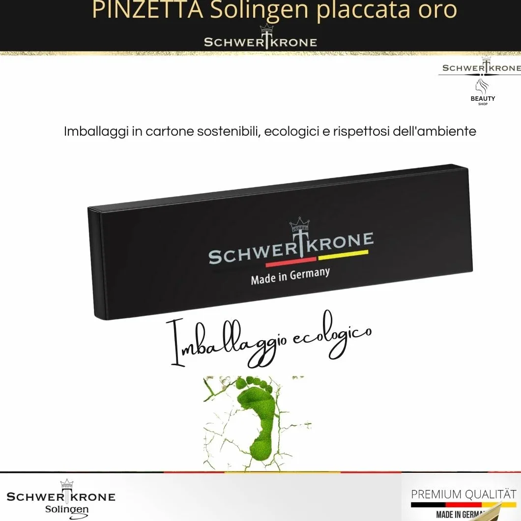 SCHWERTKRONE Pinzetta Professionale Solingen 8 cm - Inclinata e Angolata per Sopracciglia - Placcata Oro, Prodotto in Germania