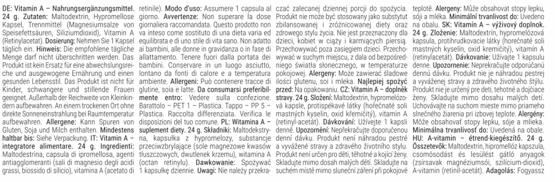 Vitamina A (Retinolo) - GymBeam 3000 µg Capsule per Sistema Immunitario, Salute di Pelle e Vista, Funzione delle Mucose, Metabolismo del Ferro e Differenziamento Cellulare, 60 cps