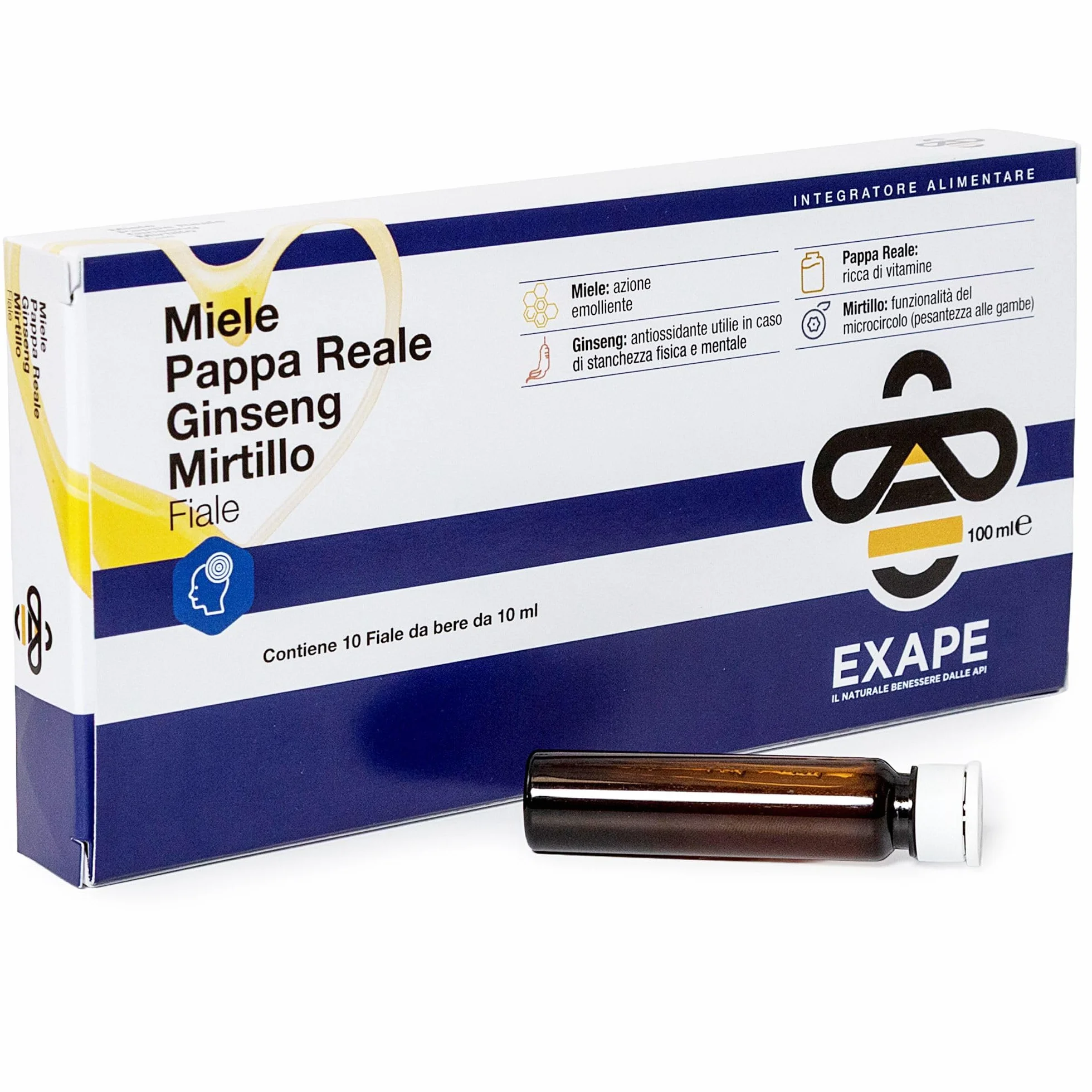 EXAPE Pappa Reale Fresca Tonico Naturale Integratore Energetico con Miele 50% e Ginseng 10 Flaconcini da 10ml 2 Confezioni