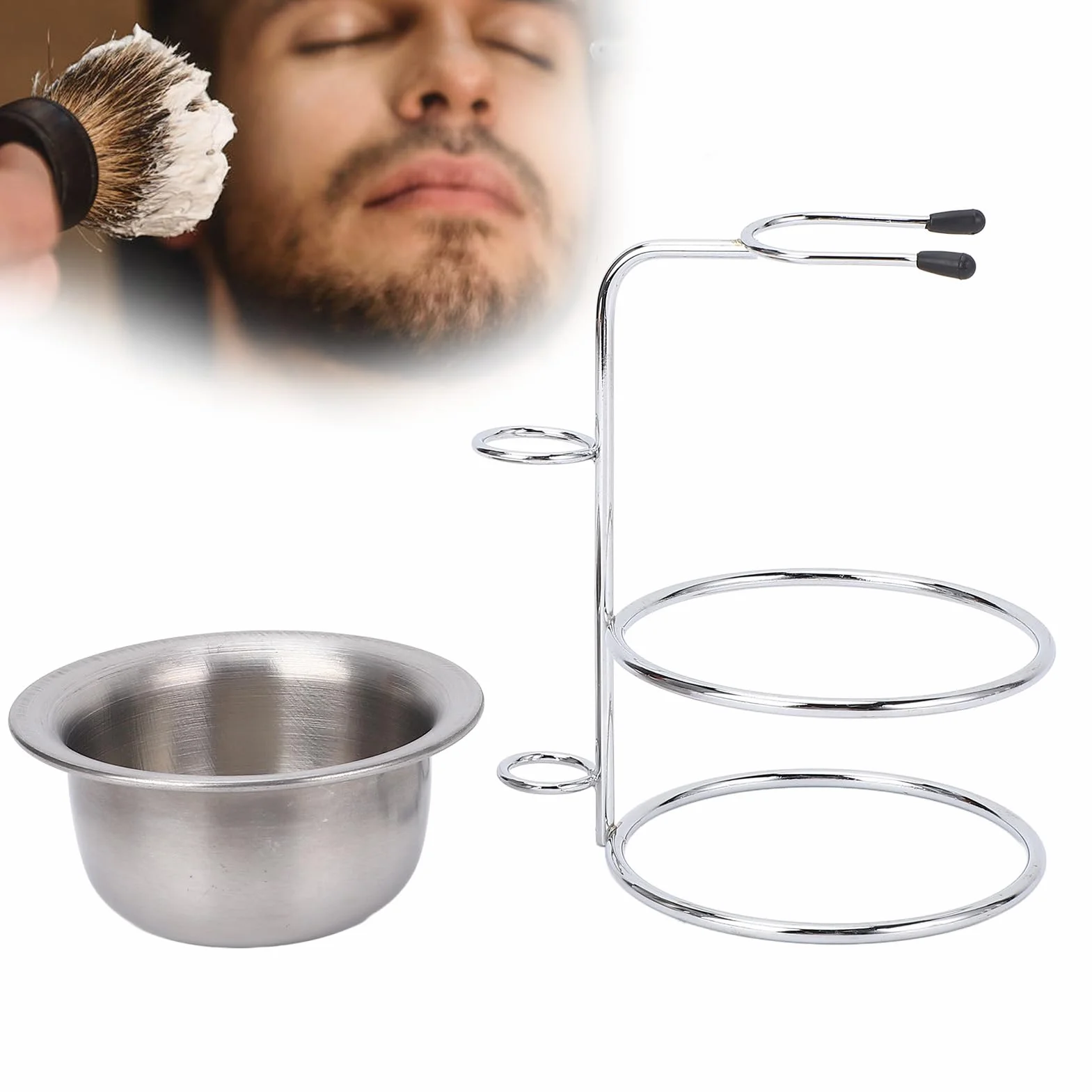 Supporto per Pennello da Barba con Ciotola per Sapone, Rasoi di Sicurezza in Acciaio inossidabile Set Porta Pennello da Barba Kit da Barba per Toelettatura per Uomo