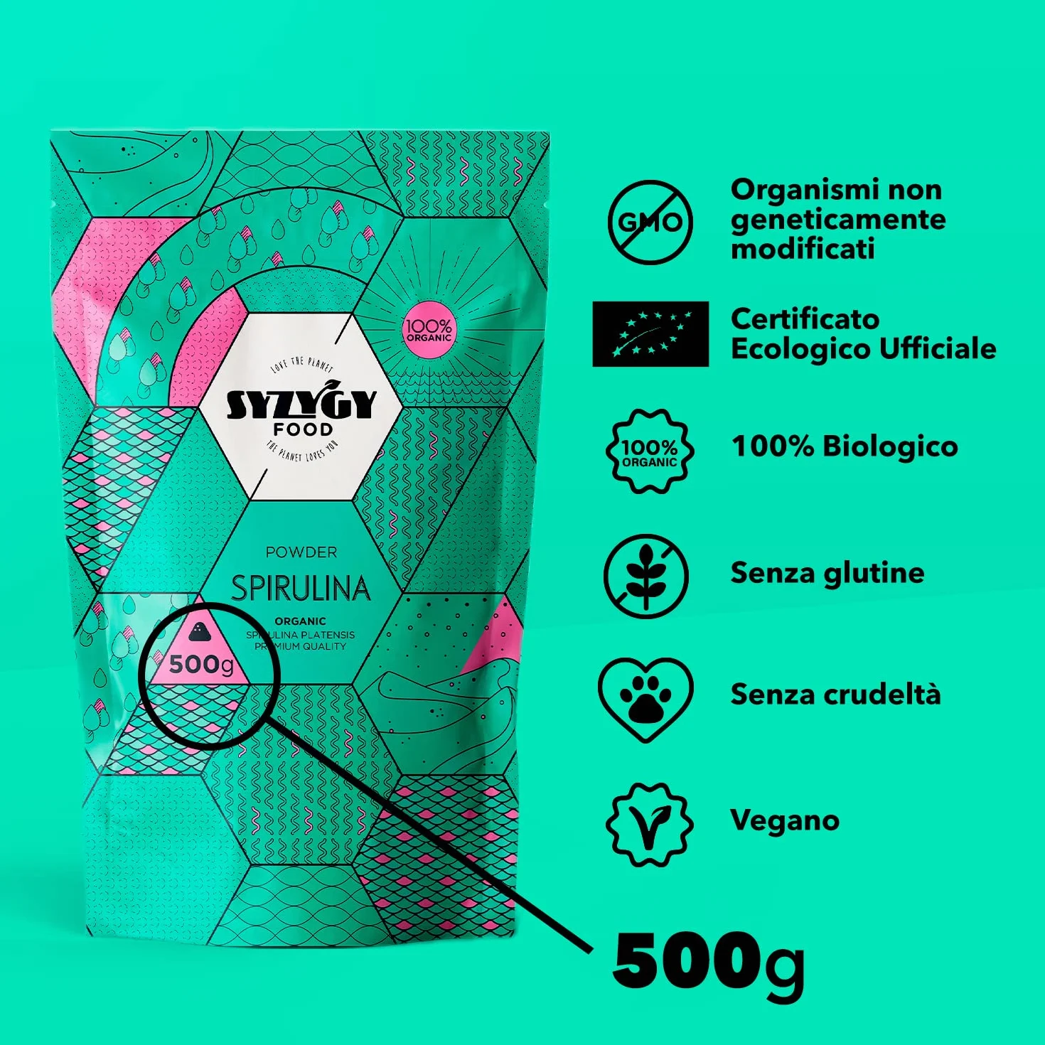 Spirulina Bio Certificata in Polvere 500g Massima Purezza 100% BIO Alga Spirulina Detox Proteine Vegane Ferro Minerali