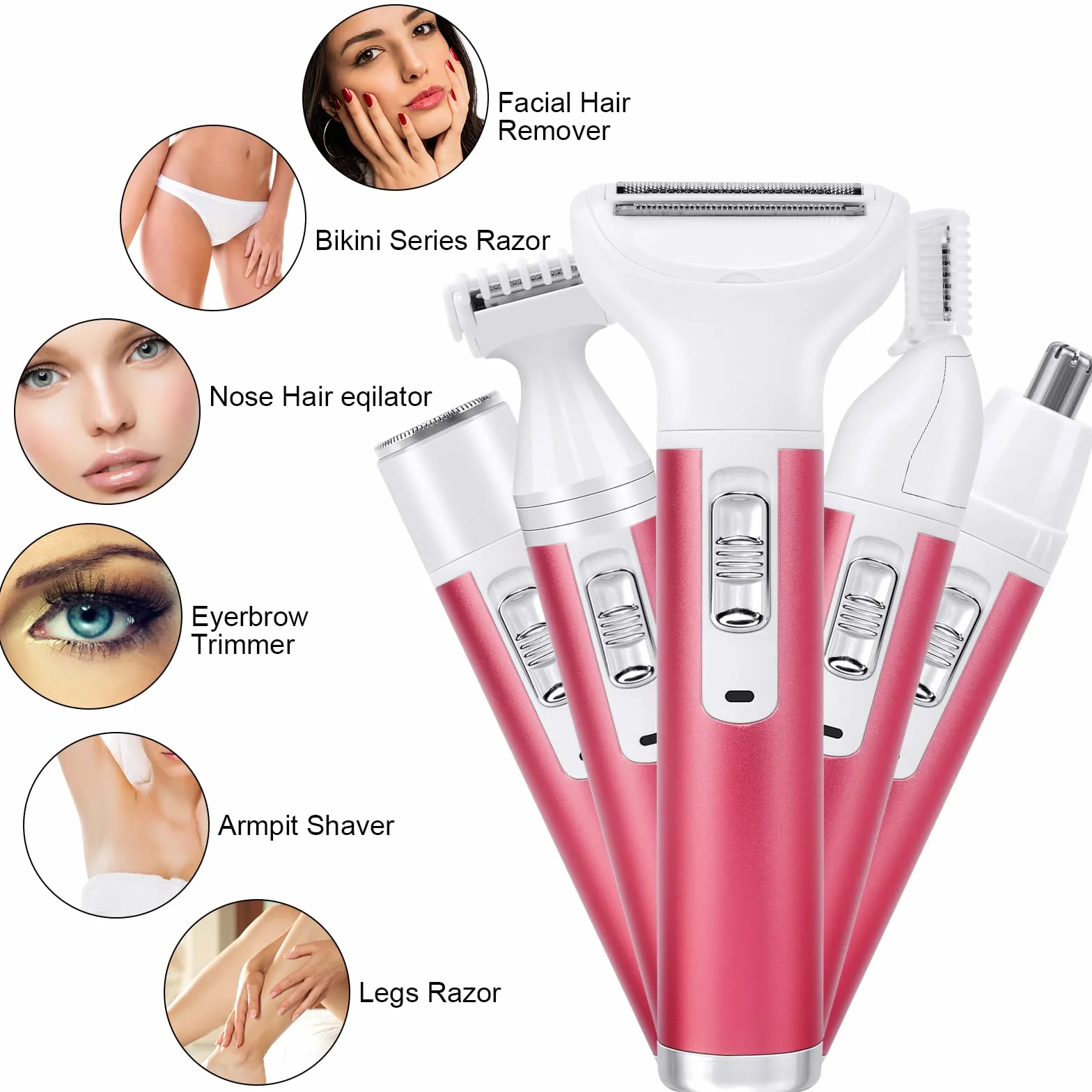 ACWOO Rasoio Elettrico Donna, 5 in 1 Indolore, Senza Fili, Multifunzione a Secco e Bagnato per Una Rasatura Delicata e Accurata, Impermeabile