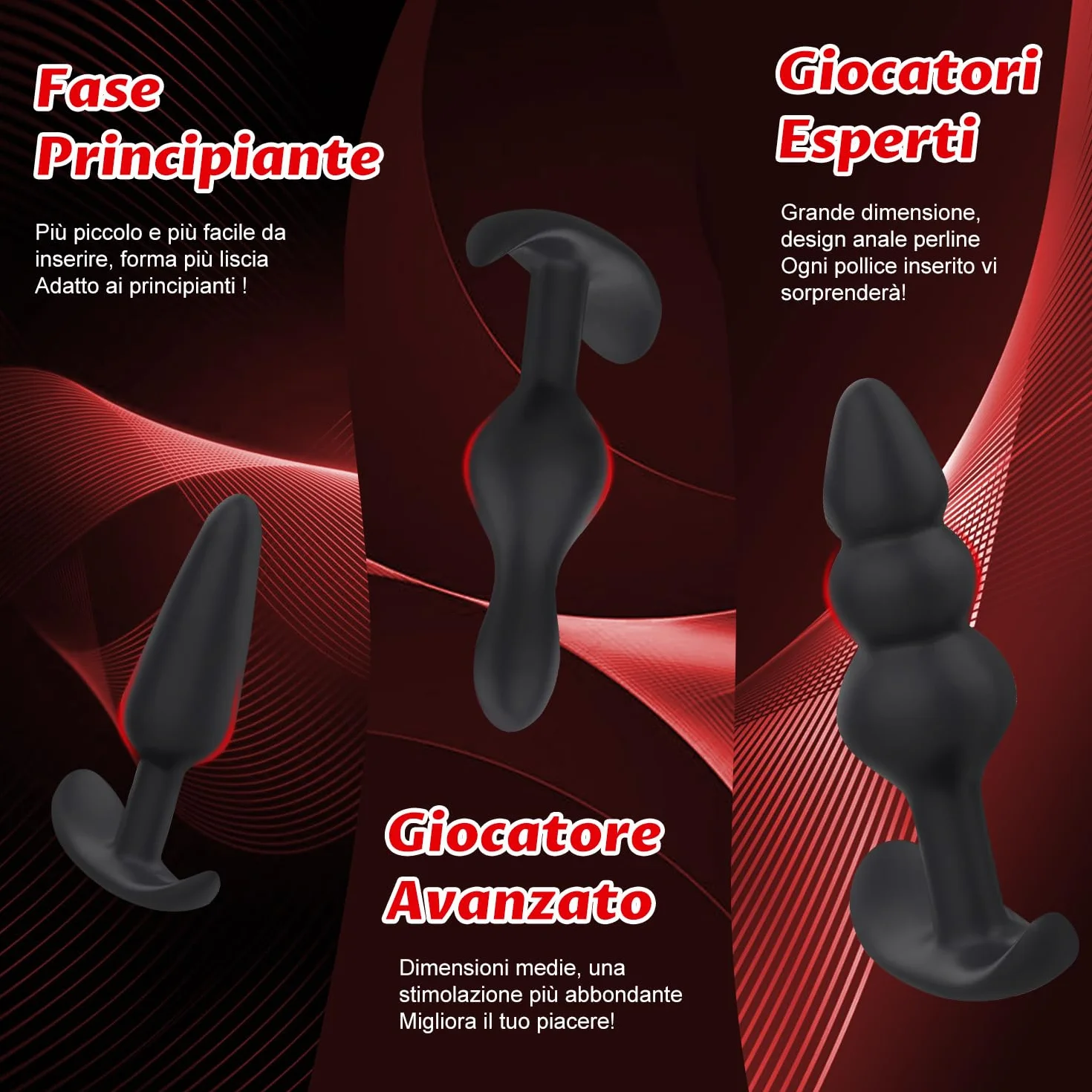 3PCS Plug Analesex Kit Sex Toys Sessuali per Donna Uomini Plug Anale-dilatatore Donna Uomo Dildo Anale Plug Butt Plug Anali Silicone Giocattoli Sexytoysys Donne Uomo Coppia Dilatatori Anali SexToy